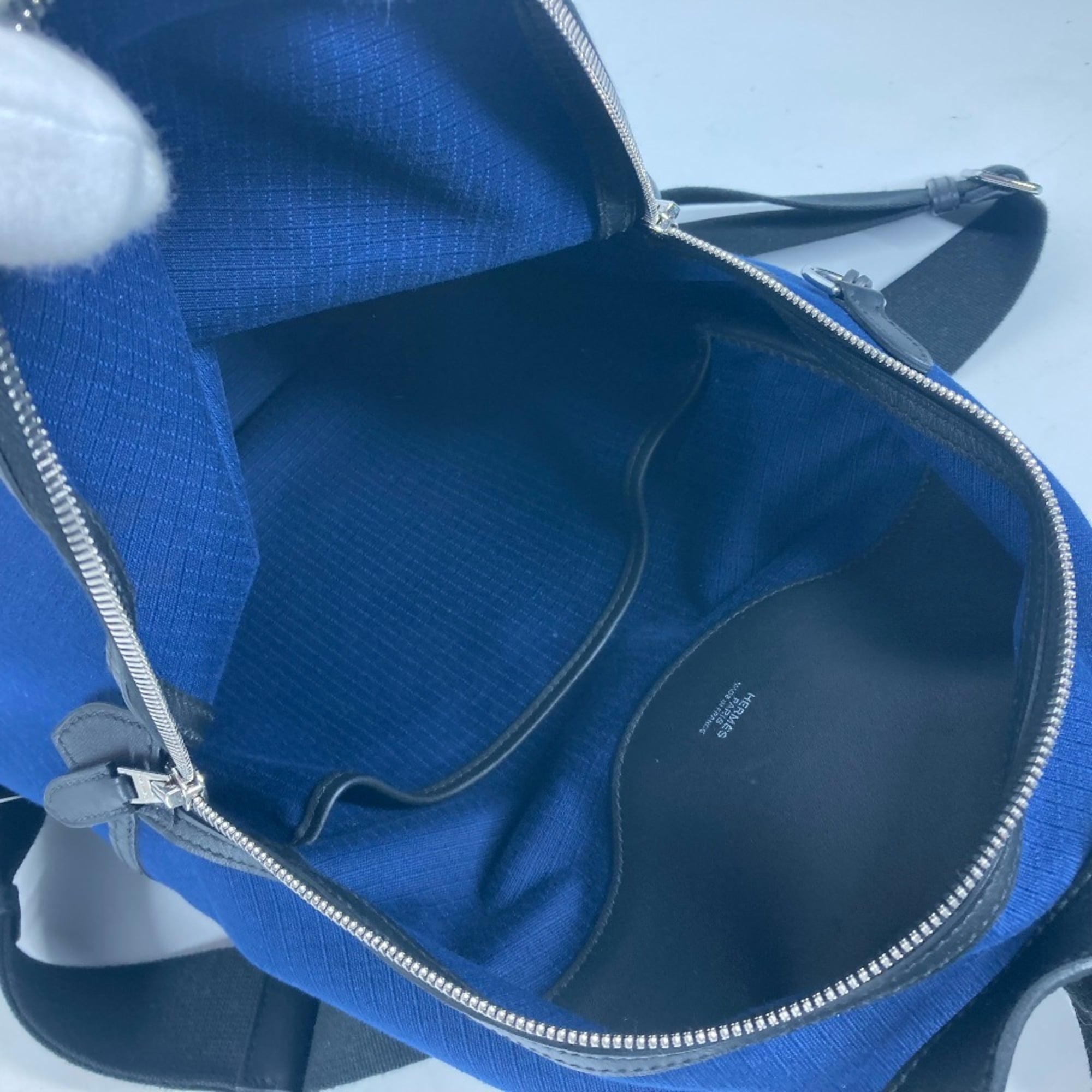 HERMES H Sac Addo All Back Backpack Bicolor Rucksack Leather Canvas Men's Blue E-241127-5 — Like New