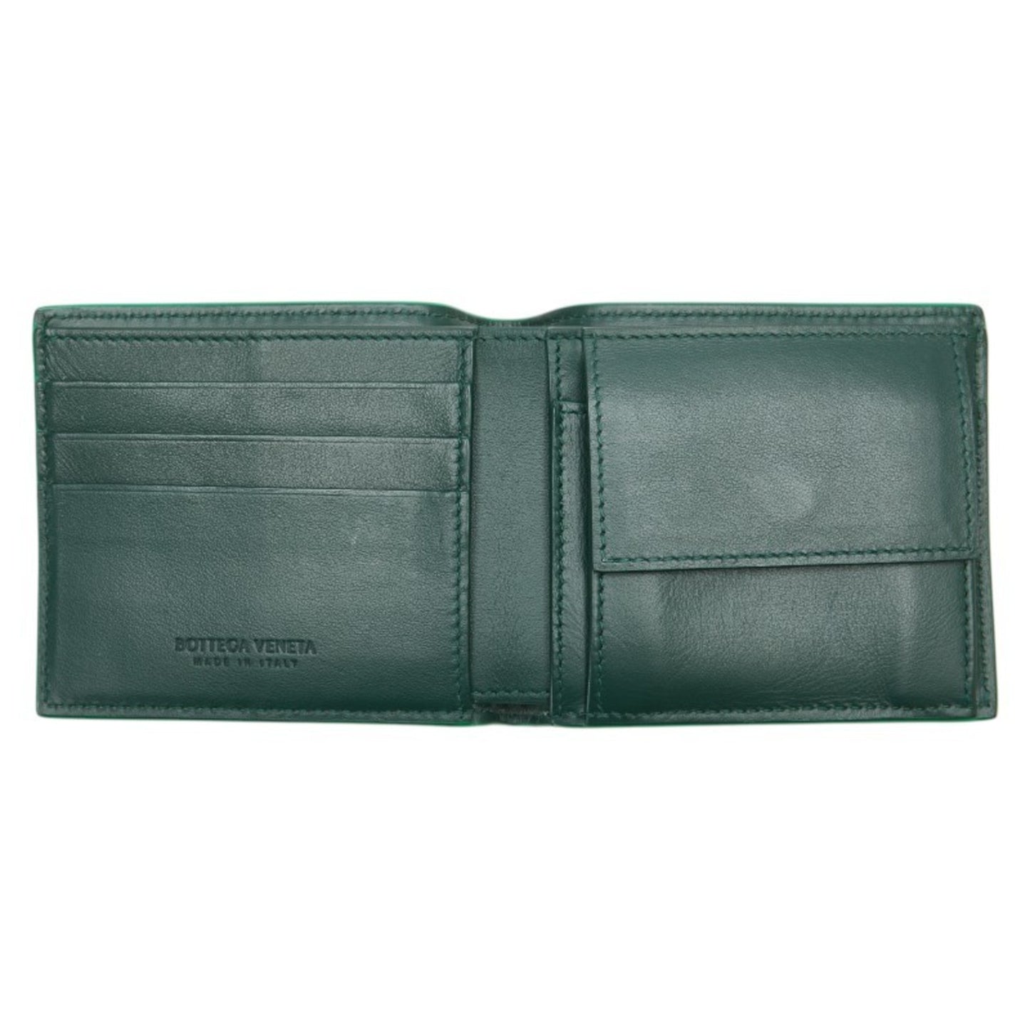 Bottega Veneta Maxi Intrecciato Cassette Bi-fold Wallet in Emerald Green Leather for Women