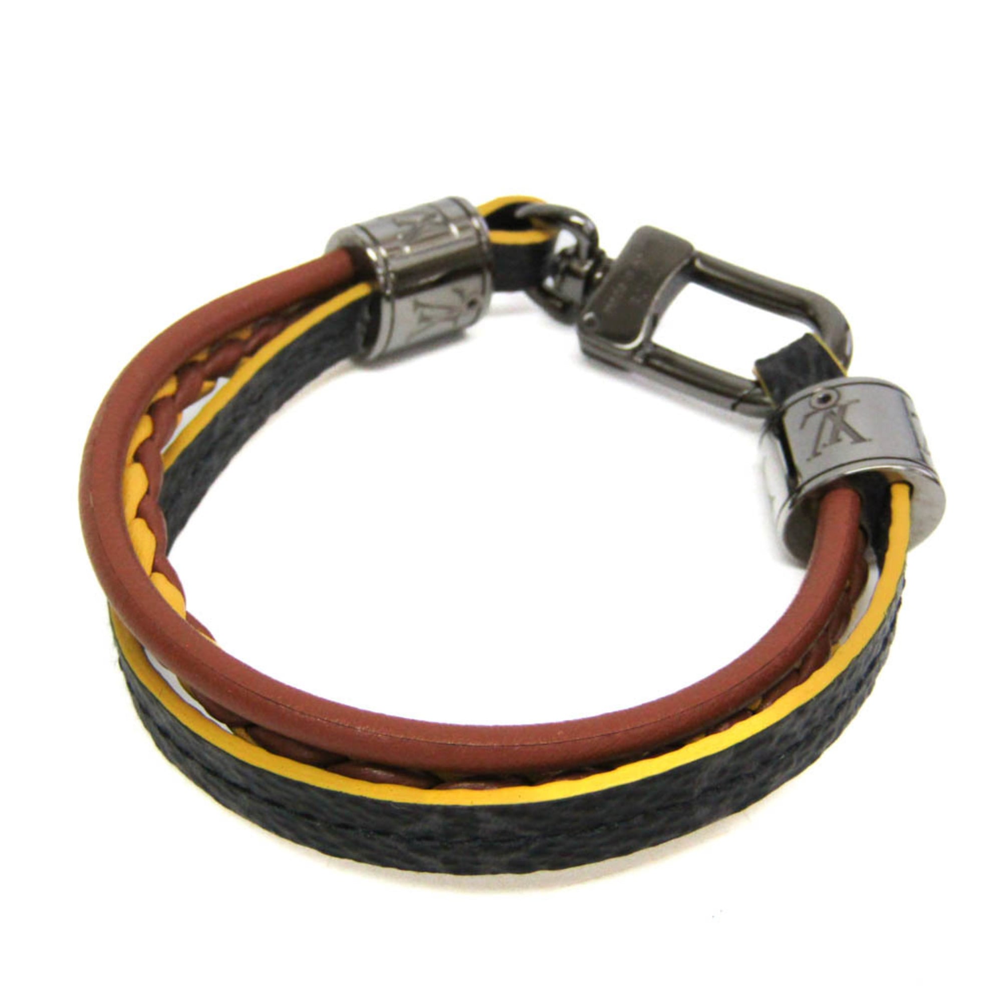 Louis Vuitton Damier Graphite LV Treble Bracelet M6423 Damier Graphite,Leather Bangle Black,Brown,Yellow