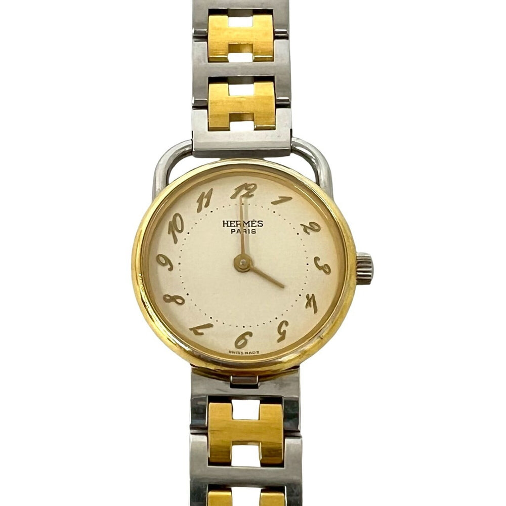 HERMES Arceau H Logo Belt Stainless Steel GP Quartz Wristwatch Silver Gold 34591 — Good