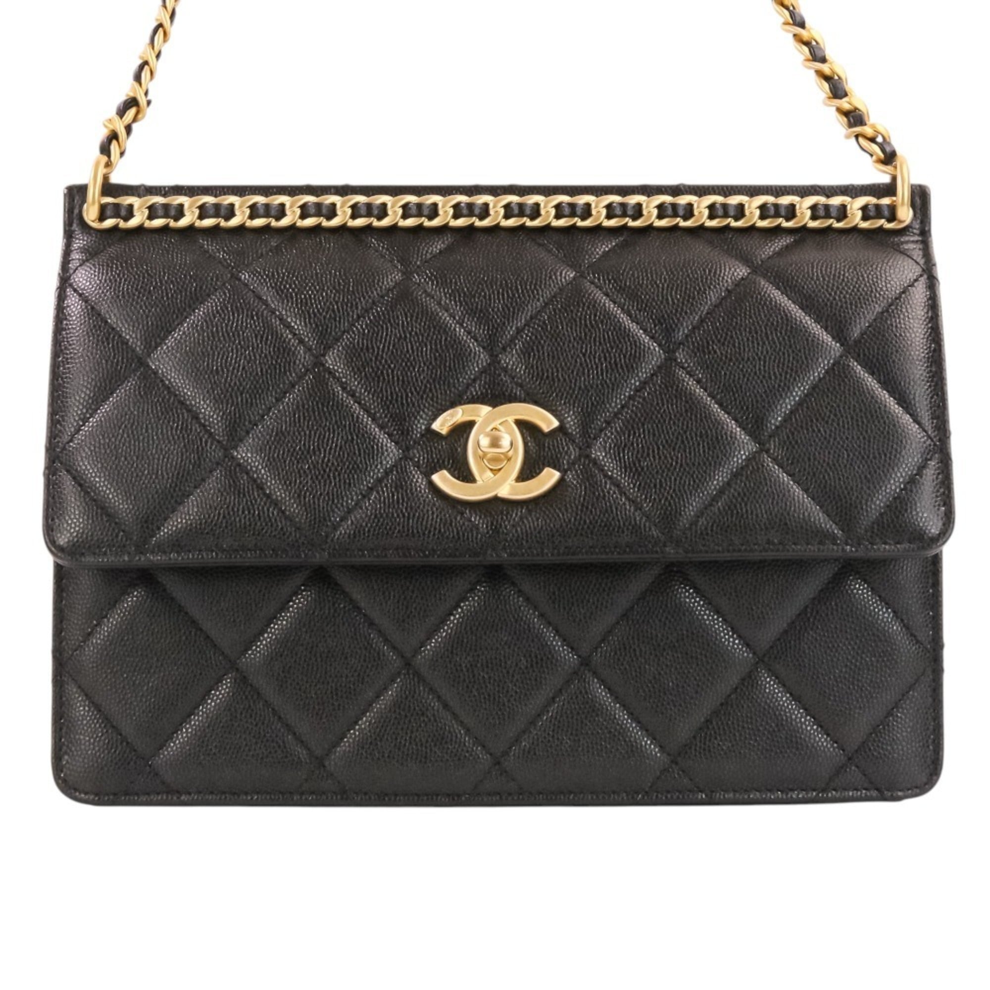 CHANEL Coco Mark Matelassé Caviar Skin Small Flap Chain Shoulder Bag AS4169 Black Women's — Like New