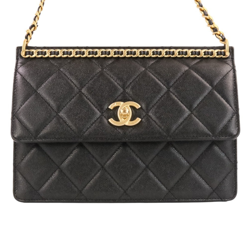 CHANEL Coco Mark Matelassé Caviar Skin Small Flap Chain Shoulder Bag AS4169 Black Women's — Like New