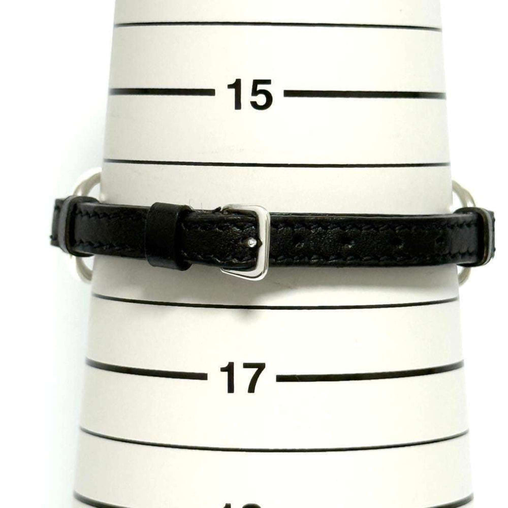 Hermes Horsebit Bracelet, Silver, Leather, Black, 16cm — Like New