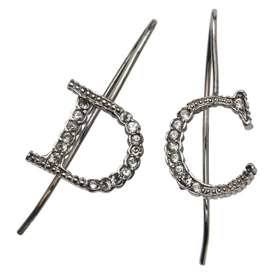 Christian Dior Dior CD logo rhinestone earrings in black metal for women.