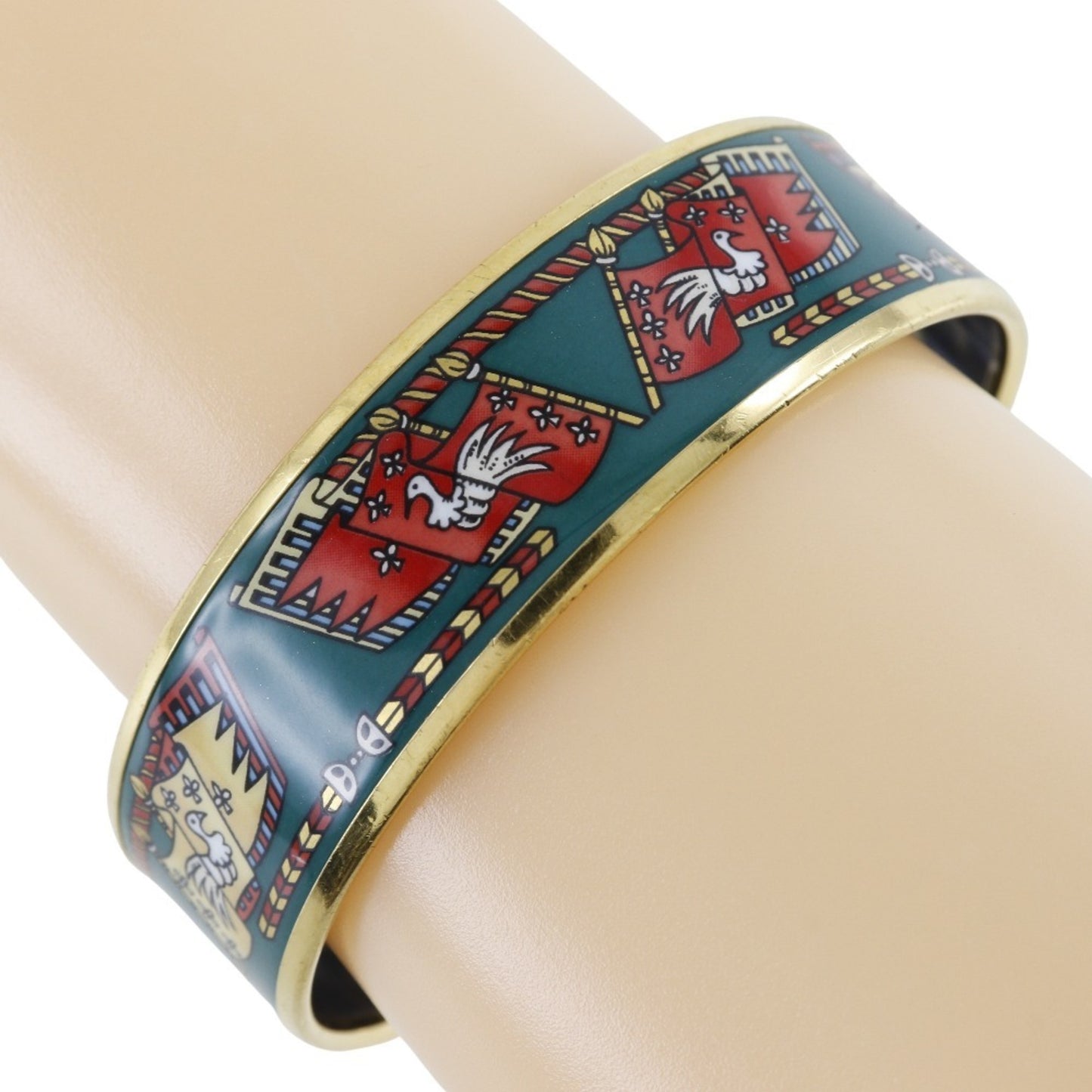 Hermes HERMES Email GM Bangle Flag & Bird Cloisonne Gold Plated Made in Austria Green Approx. 35g EmailGM Women's
