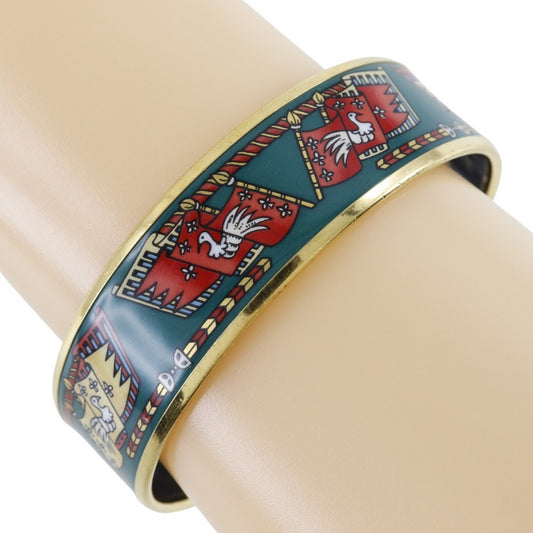 Hermes HERMES Email GM Bangle Flag & Bird Cloisonne Gold Plated Made in Austria Green Approx. 35g EmailGM Women's