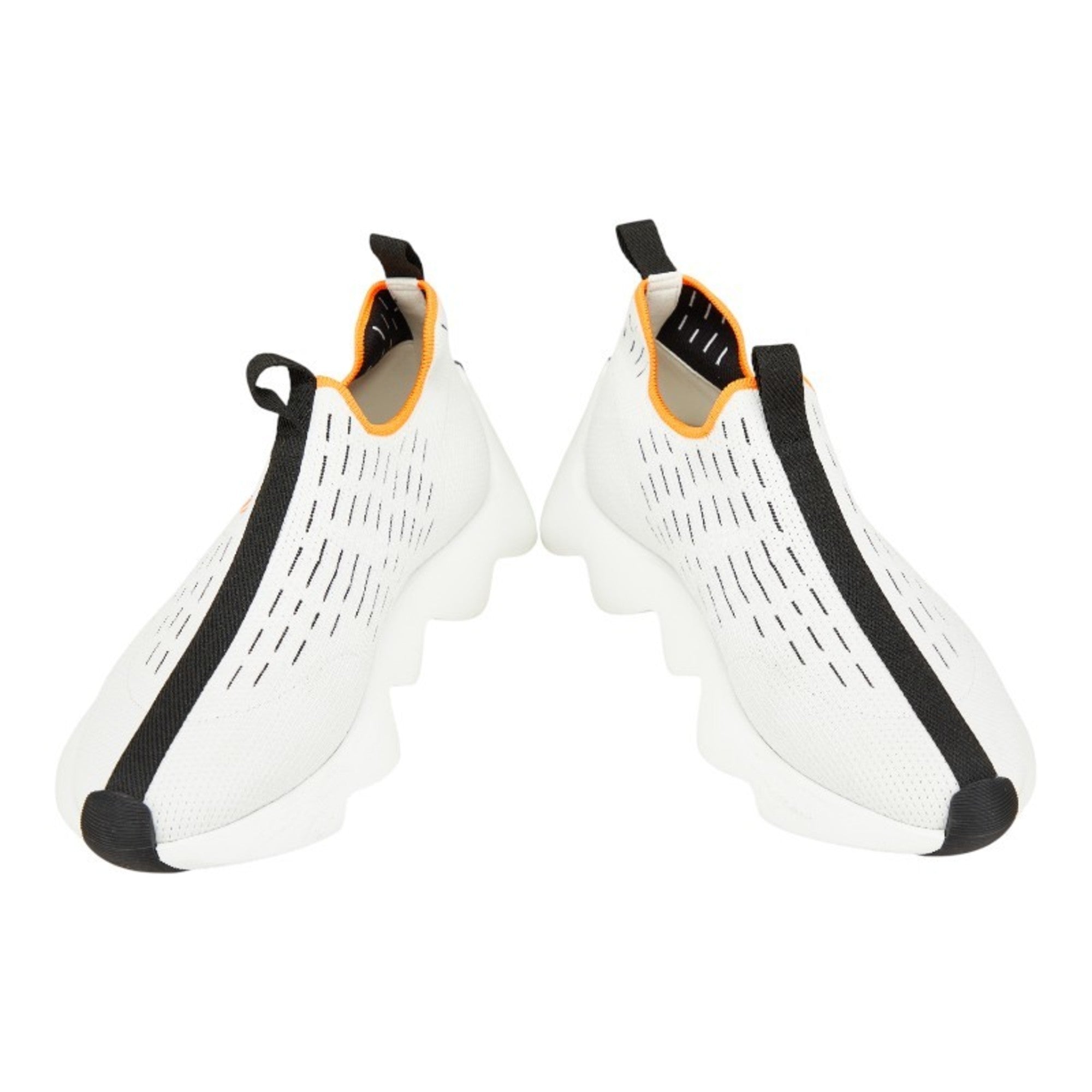 Hermès Eclair Slip-on Sneakers, Size 37, White, Black, Orange, Knit, Women's, HERMES