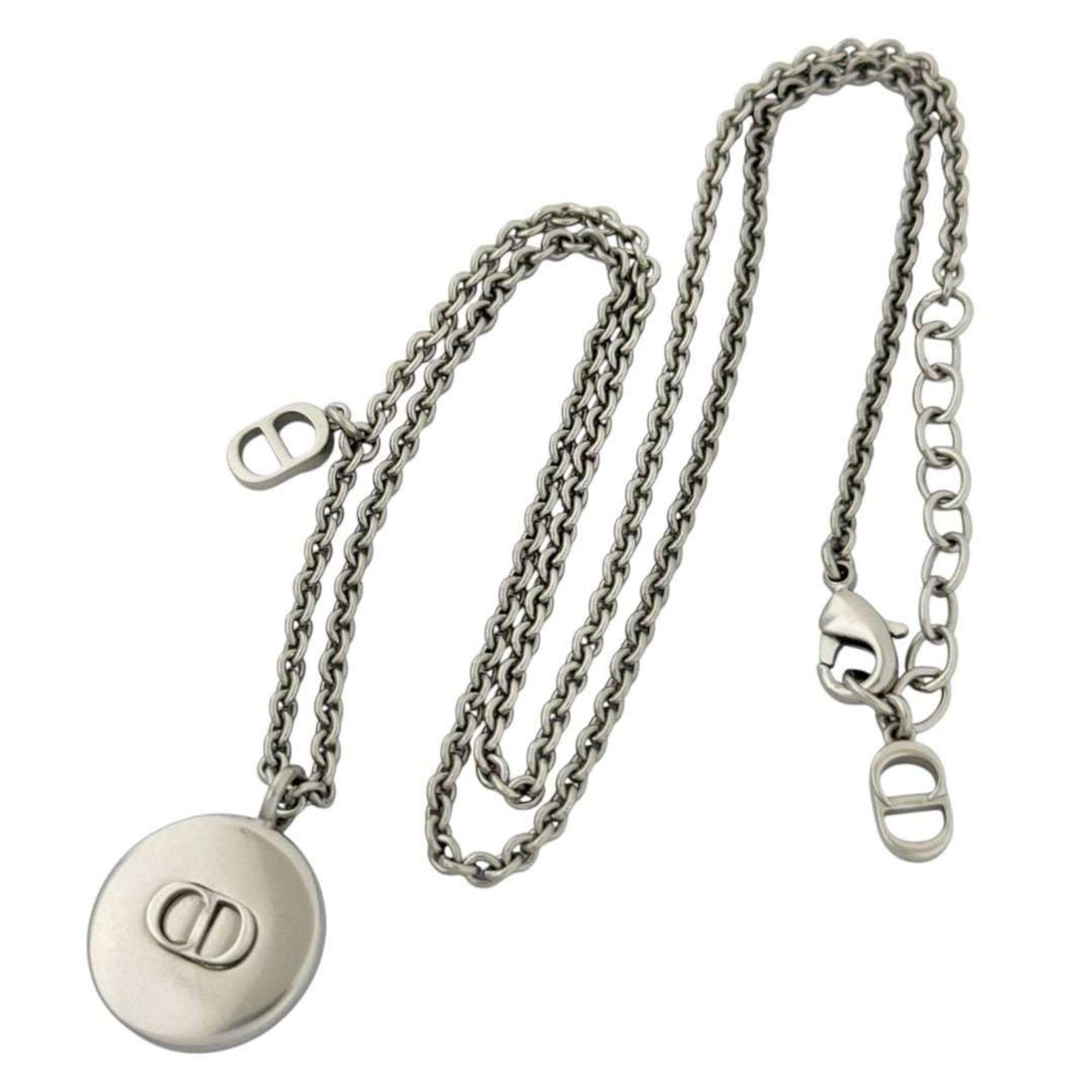 Christian Dior Dior Men's Oblique Circle Pendant Necklace in Silver and Black — Like New