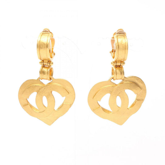 CHANEL Coco Mark Heart Earrings, Gold Plated, Women's
