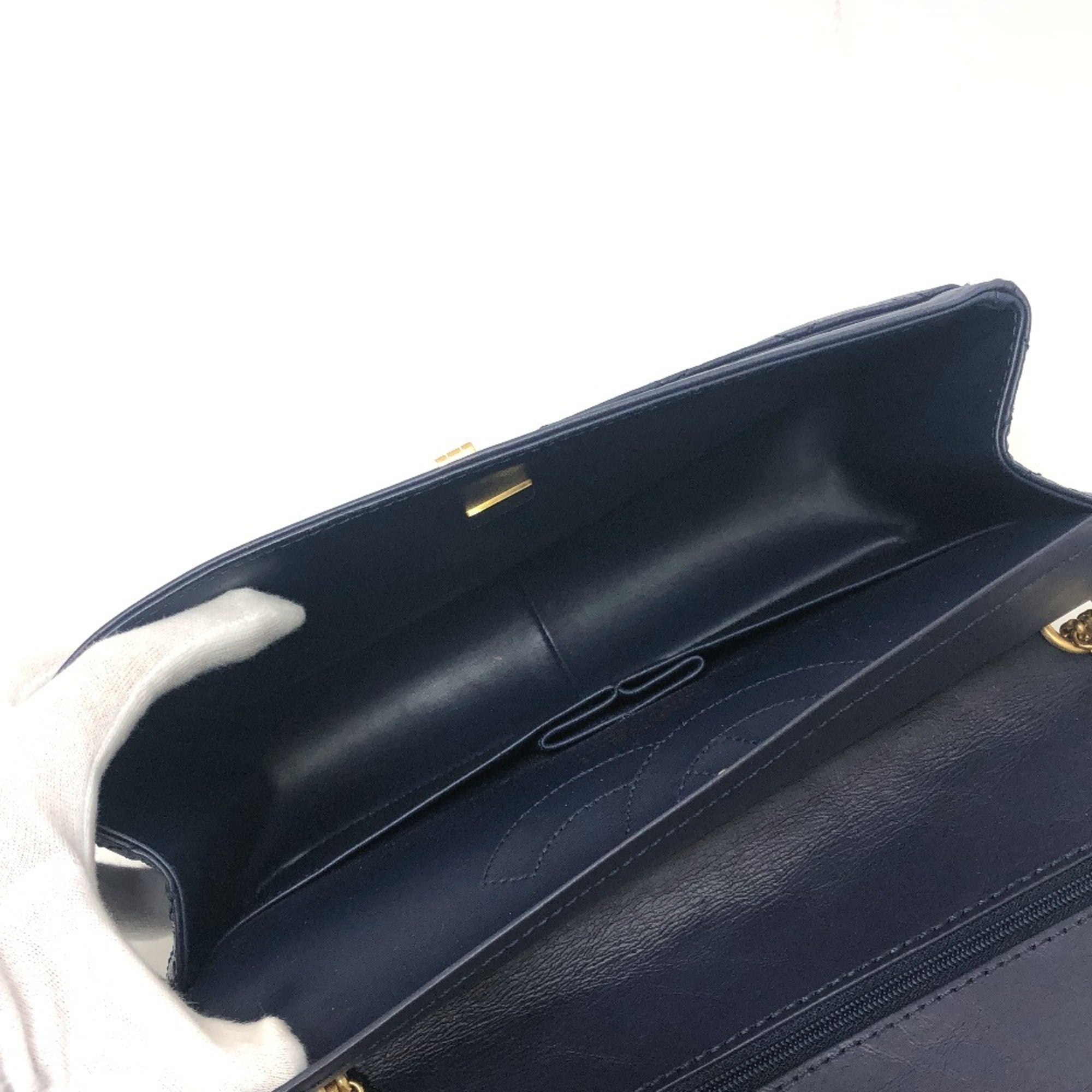 CHANEL Chanel Matelasse Double Flap 2.55 Bag Shoulder Crossbody Leather Women's Navy — Like New