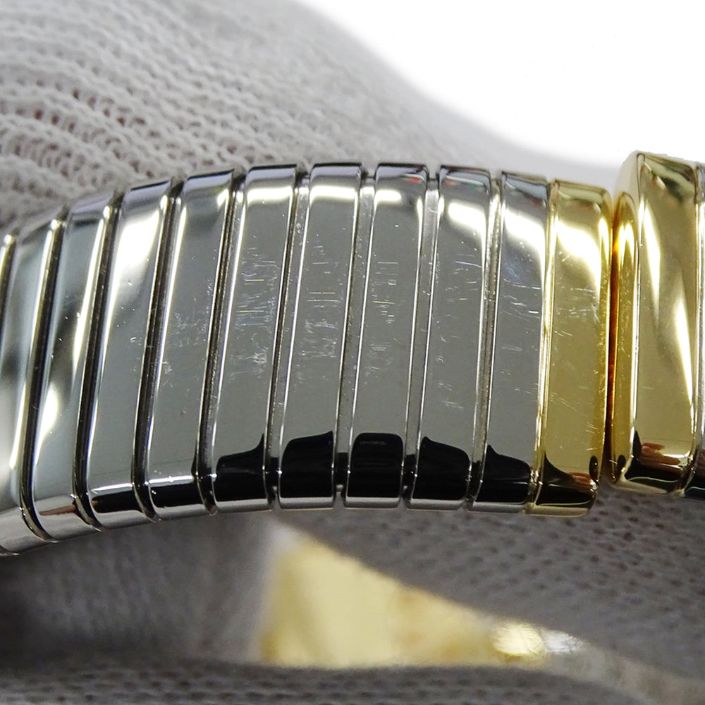 Bulgari BVLGARI Women's Watch, Brand: Tubogas, 12-Diamond Quartz Movement, 750YG (Yellow Gold) and 18K Stainless Steel (SS), Size L, Bangle, Round. (BB232T) — Good
