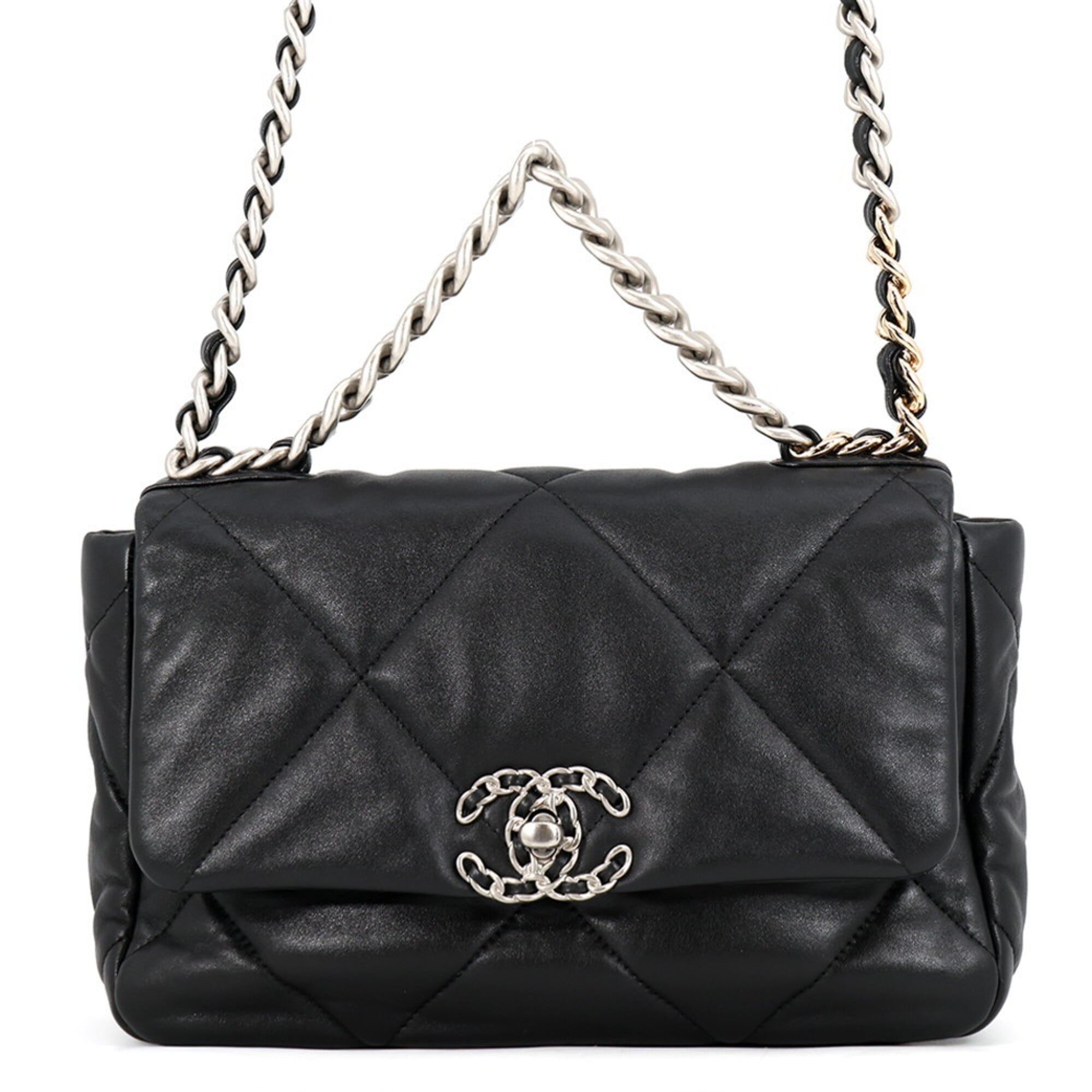 Chanel Chain Shoulder Bag CHANEL19 Flap Coco Mark Lambskin AS1160 CHANEL Black 19 Handbag Women's — Like New