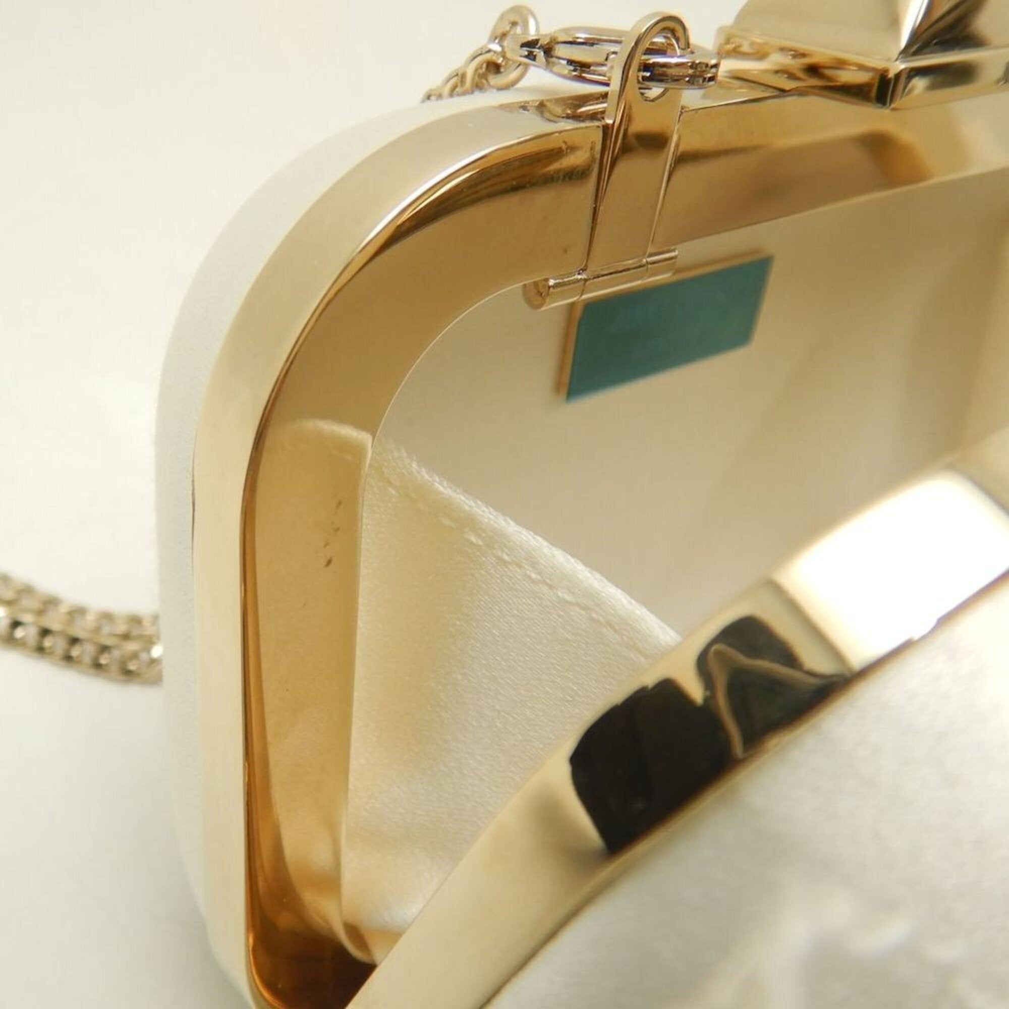 JIMMY CHOO Microcloud Clutch Bag, Chain Clutch, Satin, Off-White, Women's, 253759 — Like New