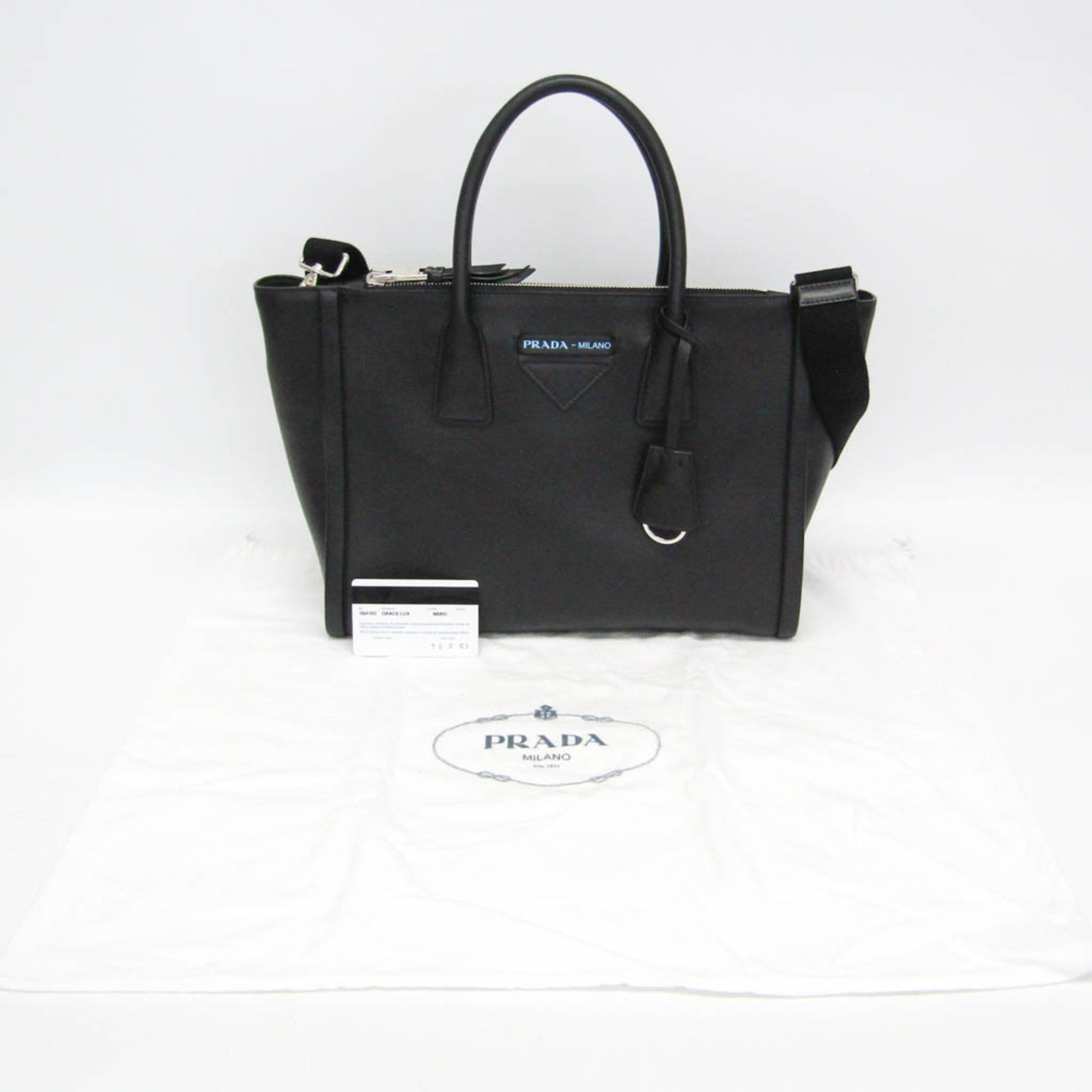 Prada GRACE LUX 1BA183 Women's Leather Shoulder Bag,Tote Bag Black — Like New