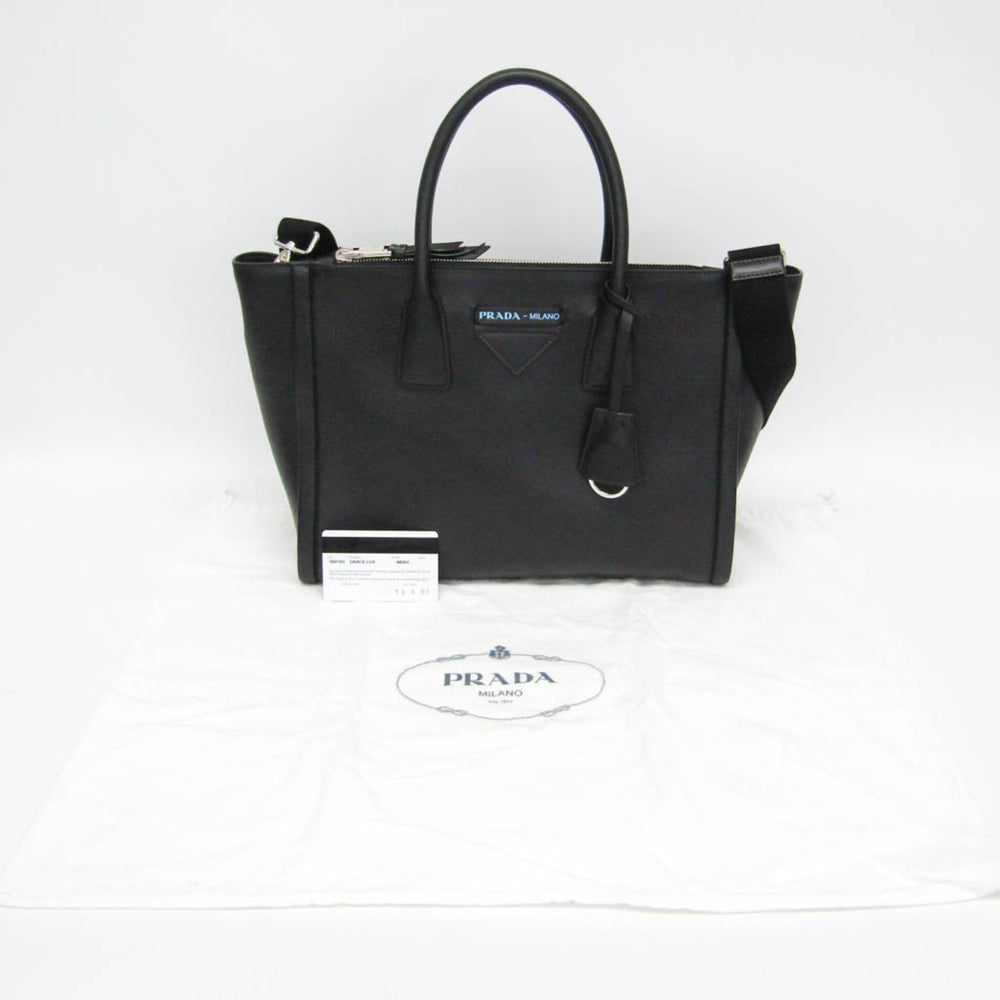 Prada GRACE LUX 1BA183 Women's Leather Shoulder Bag,Tote Bag Black — Like New