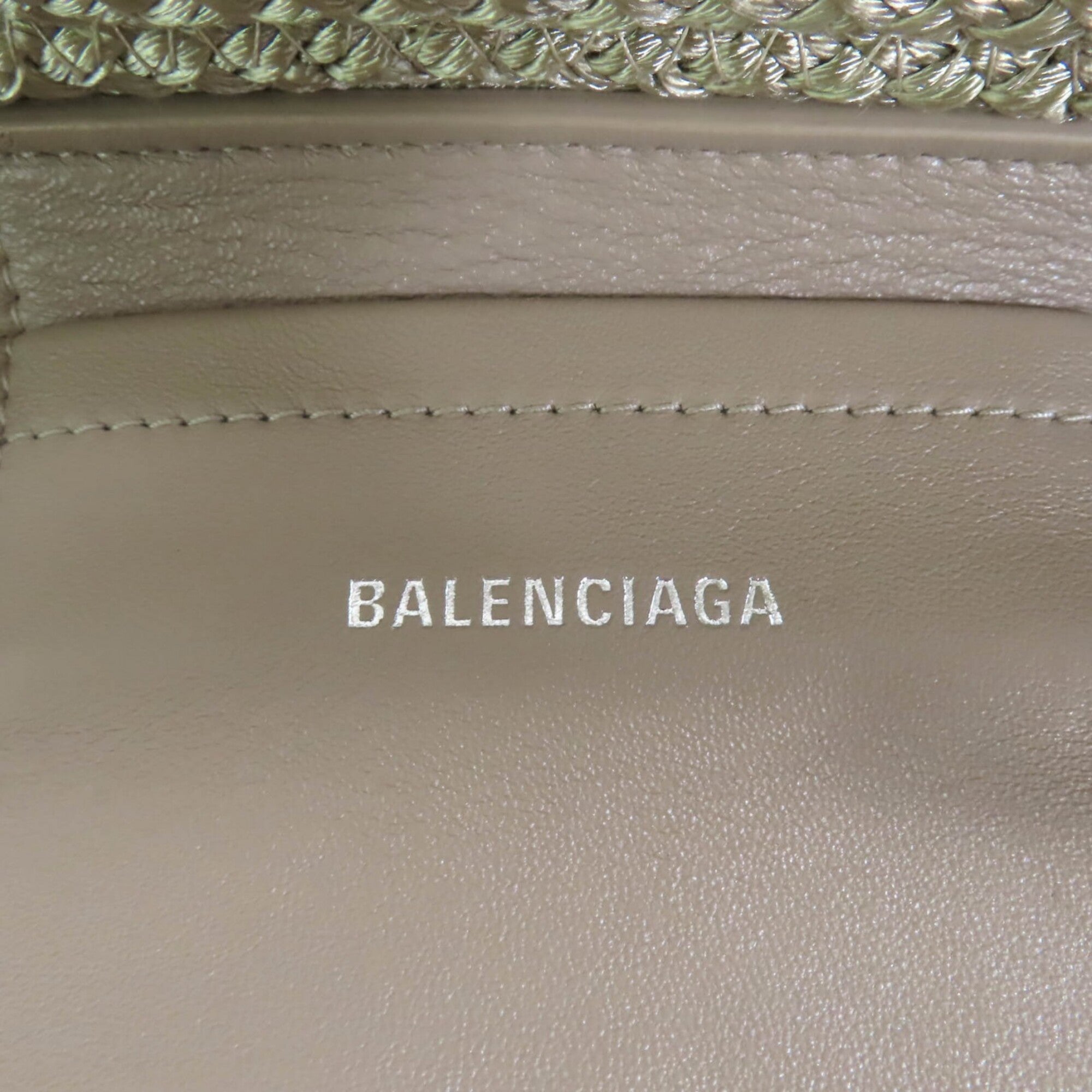 BALENCIAGA 695612 Ibiza Small Logo Patch 2-Way Basket Bag, Khaki, with Dust Made in Italy, Women's — Like New
