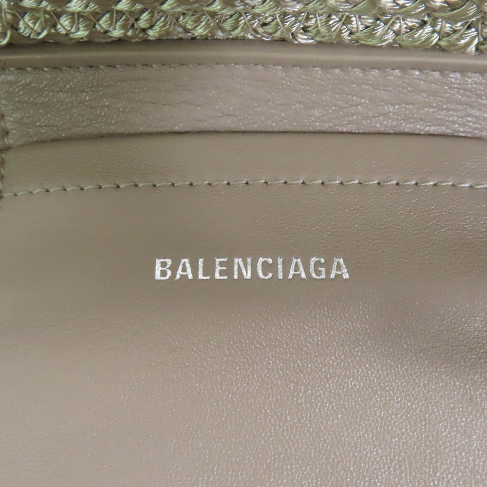 BALENCIAGA 695612 Ibiza Small Logo Patch 2-Way Basket Bag, Khaki, with Dust Made in Italy, Women's — Like New