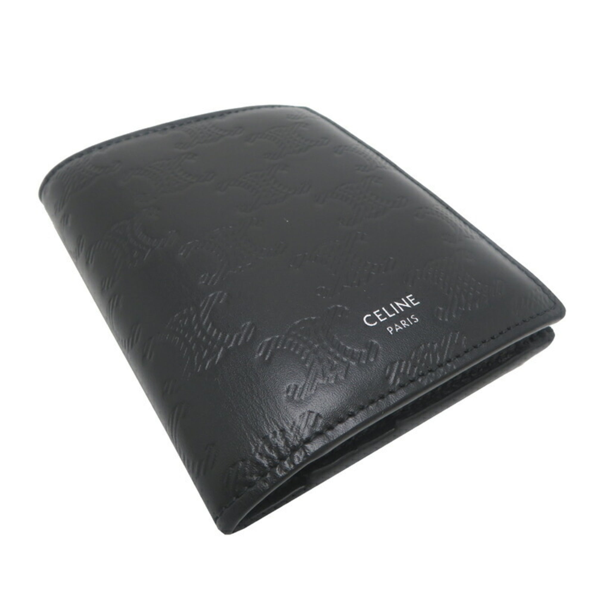 Celine Triomphe Compact Wallet Men's Bifold 10E493FQC.38SI in Black Calfskin