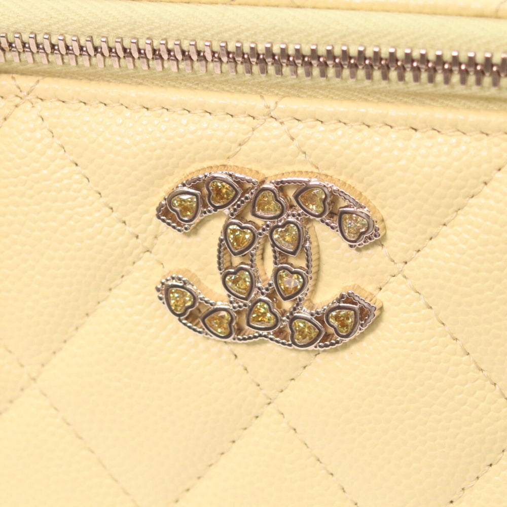 CHANEL AP4530 Yellow Caviar Leather Matelassé Shoulder Vanity Bag with Gold Hardware and Heart Rhinestone Coco Mark - Women's — Like New