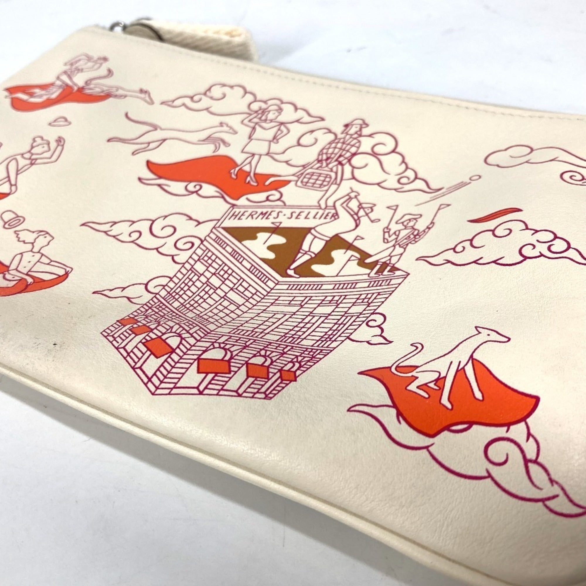 HERMES Hermes Carre Pocket Long Accessory Case Flat Pouch Bag Clutch Leather Women's Ivory — Like New