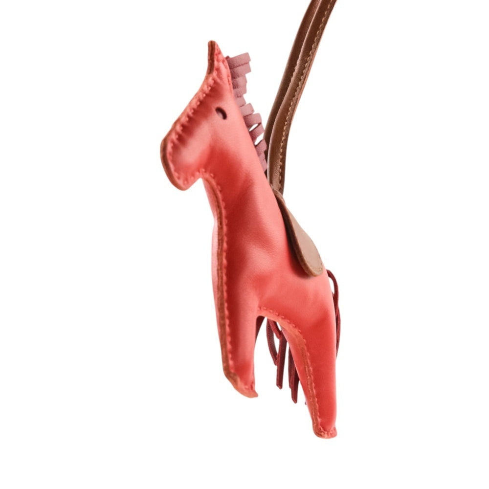 HERMES Rodeo MM Leather Accessory Bag Charm, Agneau Milo Pink Red, Women's — Like New