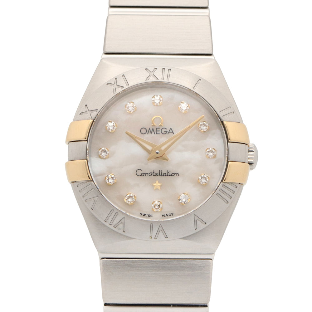 Omega Constellation 12-Diamond Watch, 18K Yellow Gold Stainless Steel, Diamond, Ladies', White/White Mother-of-Pearl, 123.20.24.60.55.006 — Very Good