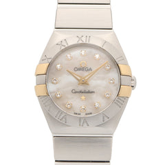 Omega Constellation 12-Diamond Watch, 18K Yellow Gold Stainless Steel, Diamond, Ladies', White/White Mother-of-Pearl, 123.20.24.60.55.006 — Very Good