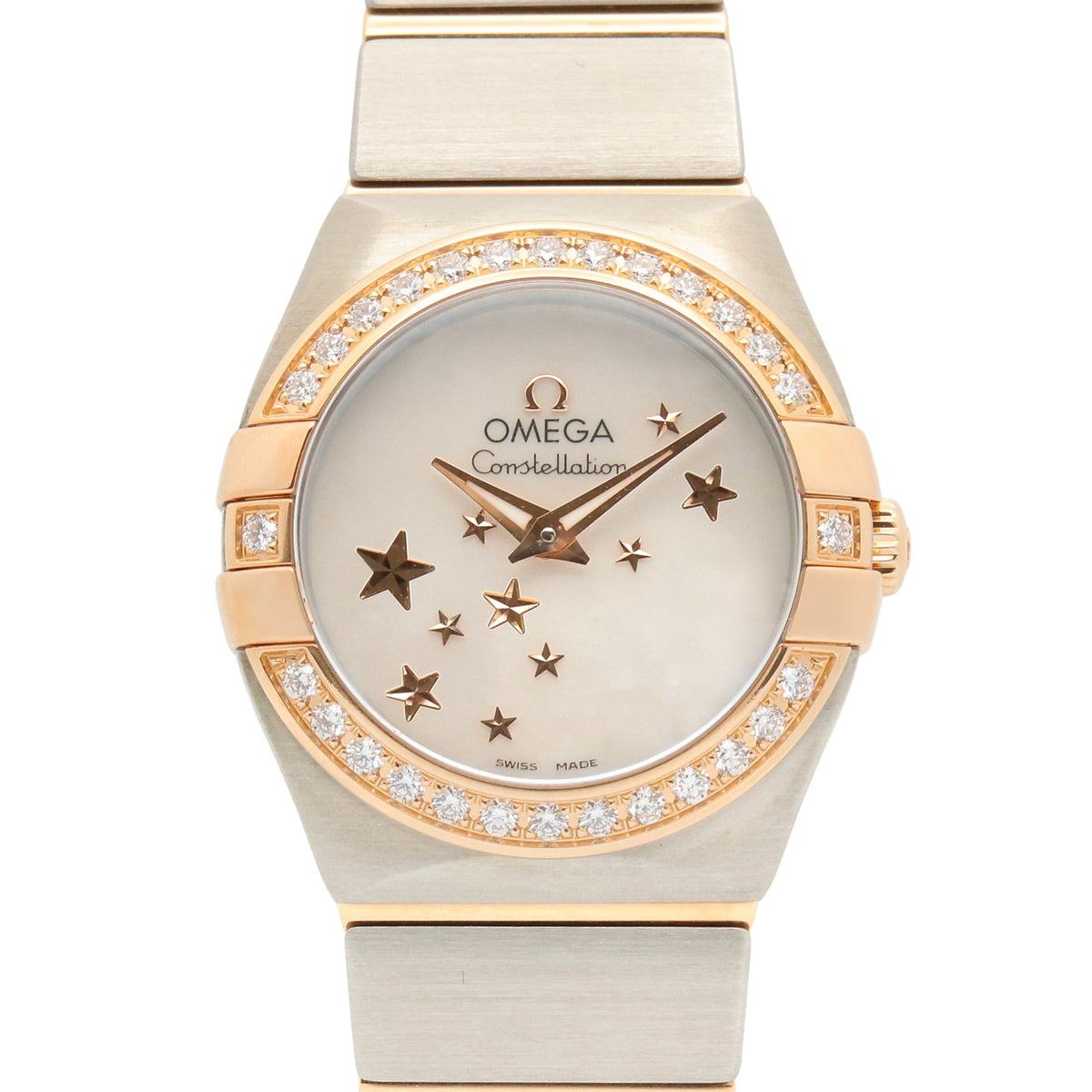Omega Constellation Star Blue Diamond Bezel Watch, 18K Pink Gold (PG) Stainless Steel, Diamond, Ladies', White/White Mother-of-Pearl, 123.25.24.60.05.002 — Very Good