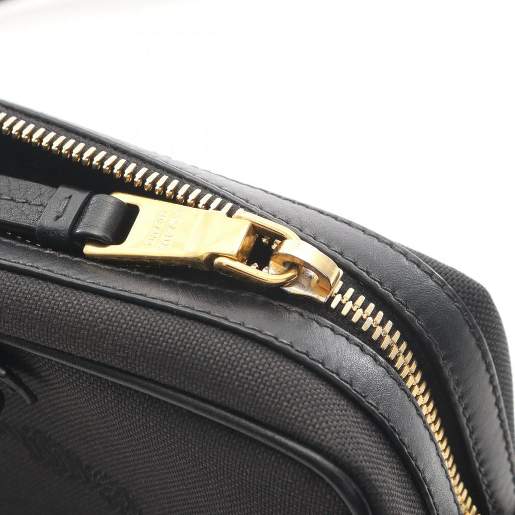 Prada Logo Jacquard Shoulder Bag in Canvas and Leather, Black