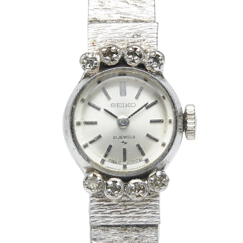 Seiko Rhinestone Watch 10-0900, Manual Winding, Silver Dial, Stainless Steel, Women's, SEIKO