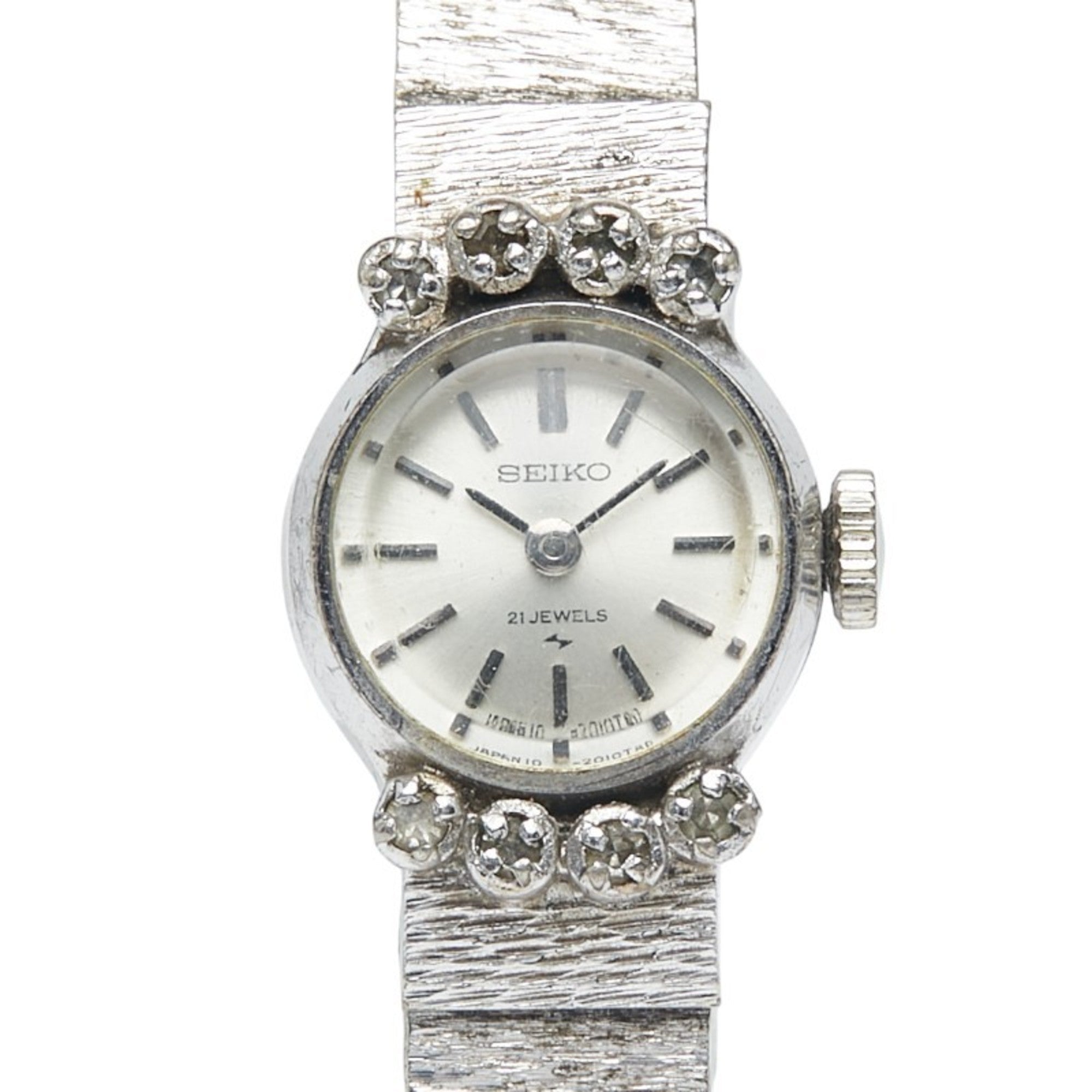 Seiko Rhinestone Watch 10-0900, Manual Winding, Silver Dial, Stainless Steel, Women's, SEIKO