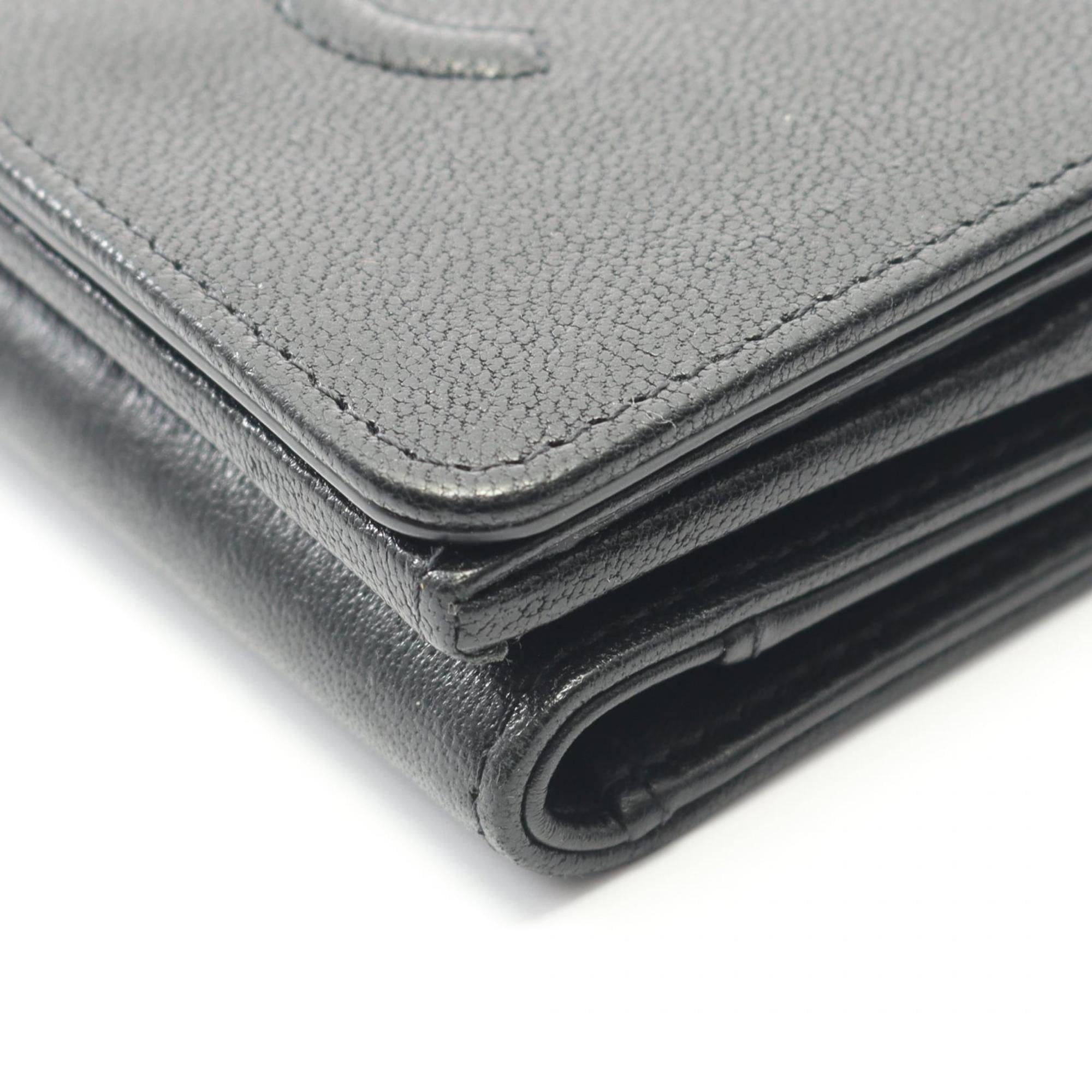 CHANEL Coco Mark Tri-fold Wallet Leather Women's Black