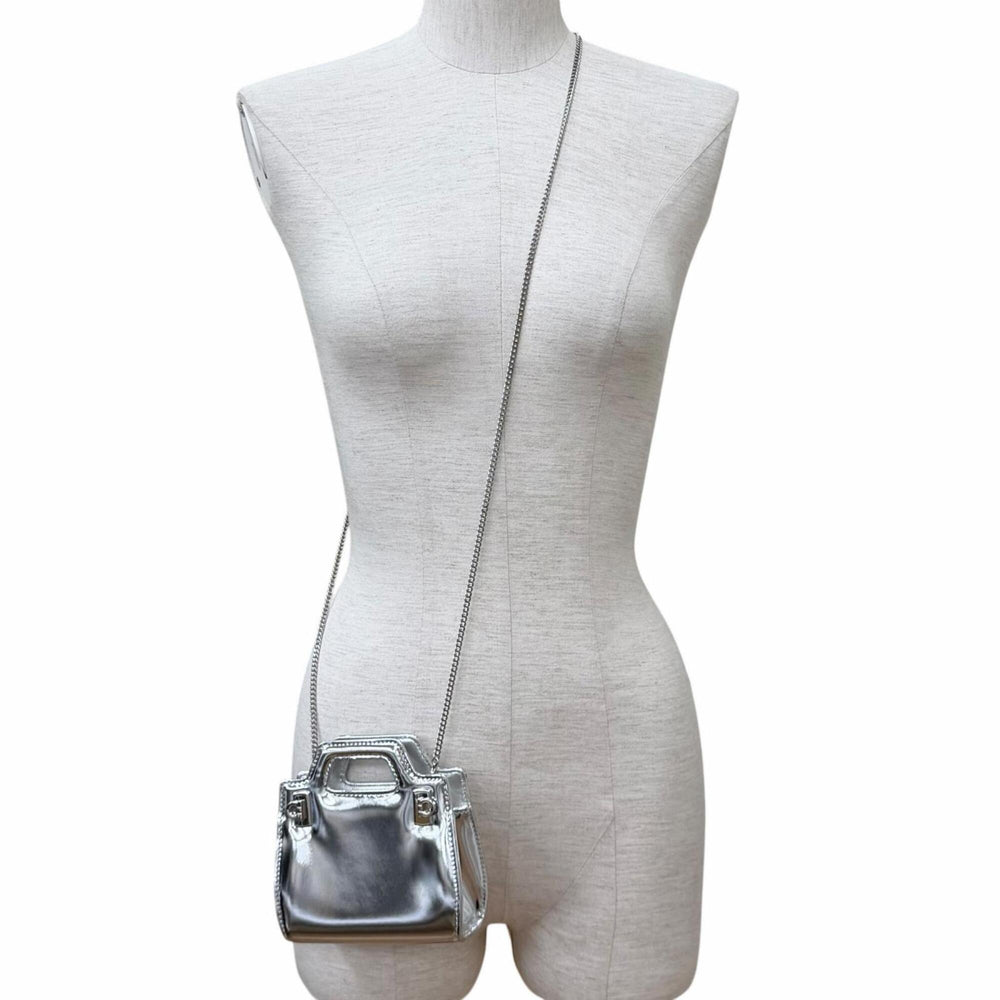 Salvatore Ferragamo FERRAGAMO Wanda Mini Gancini Leather 2-Way Chain Shoulder Pouch Bag, Silver, Made in Italy, Women's, with Dust Bag — Like New