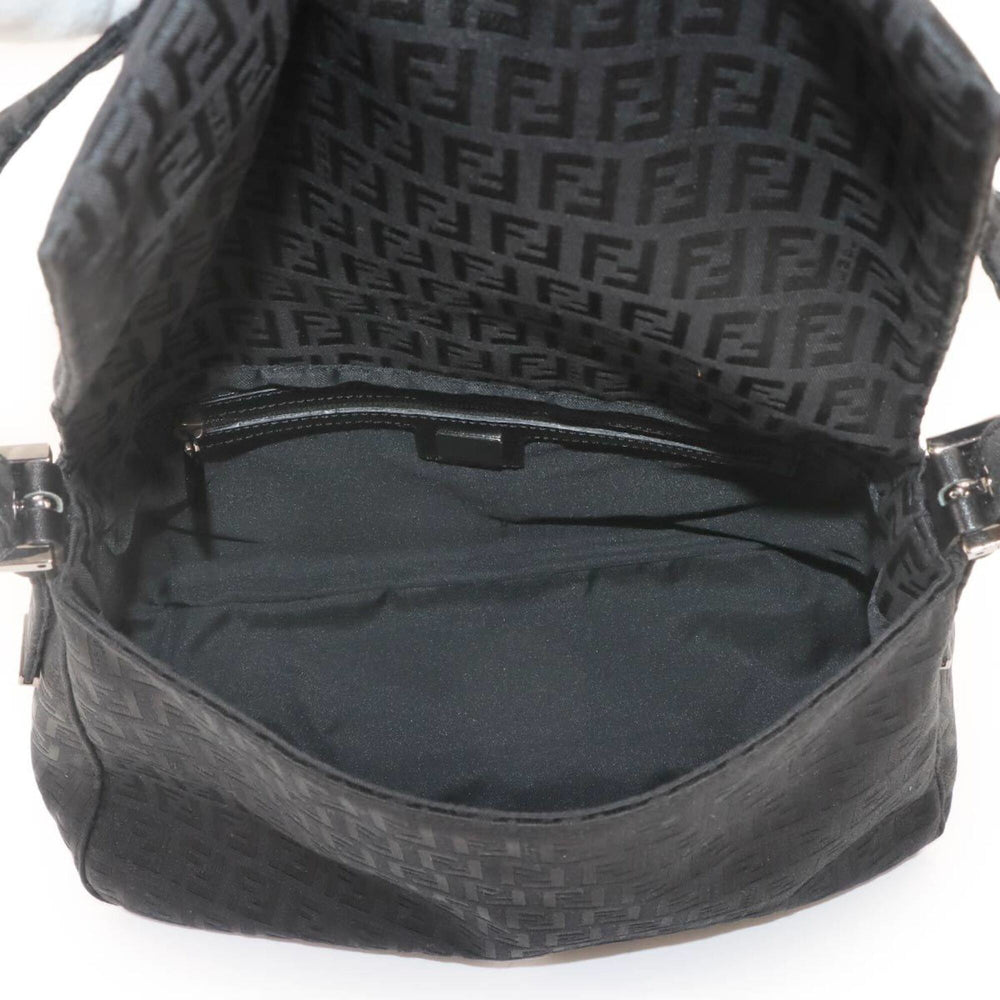 Fendi Zucchino Mamma Baguette Shoulder Handbag, Canvas, Black, 8BR001, Silver Hardware — Like New