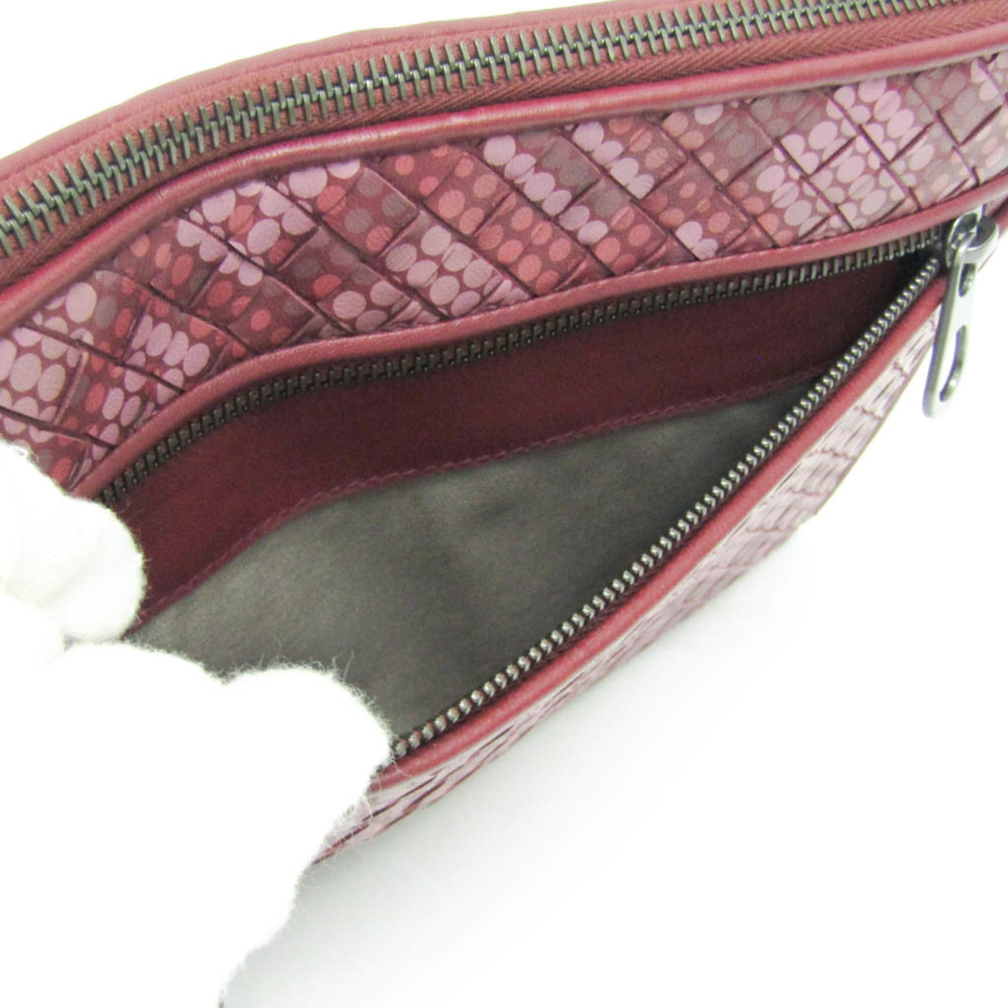 Bottega Veneta Intrecciato 493190 Men,Women Leather Clutch Bag Wine — Like New