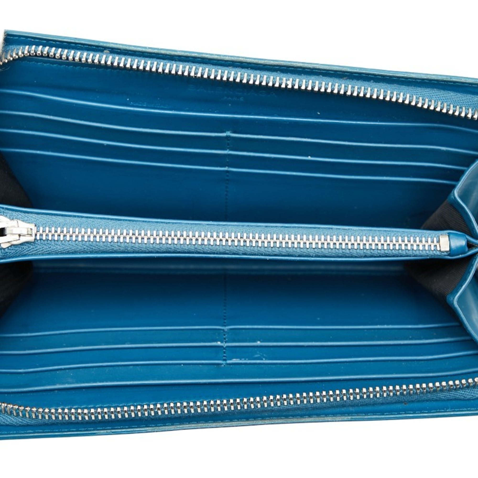 Balenciaga Grid Wallet, Long Wallet with Round Zipper, 298821, Blue Leather, Women's, BALENCIAGA