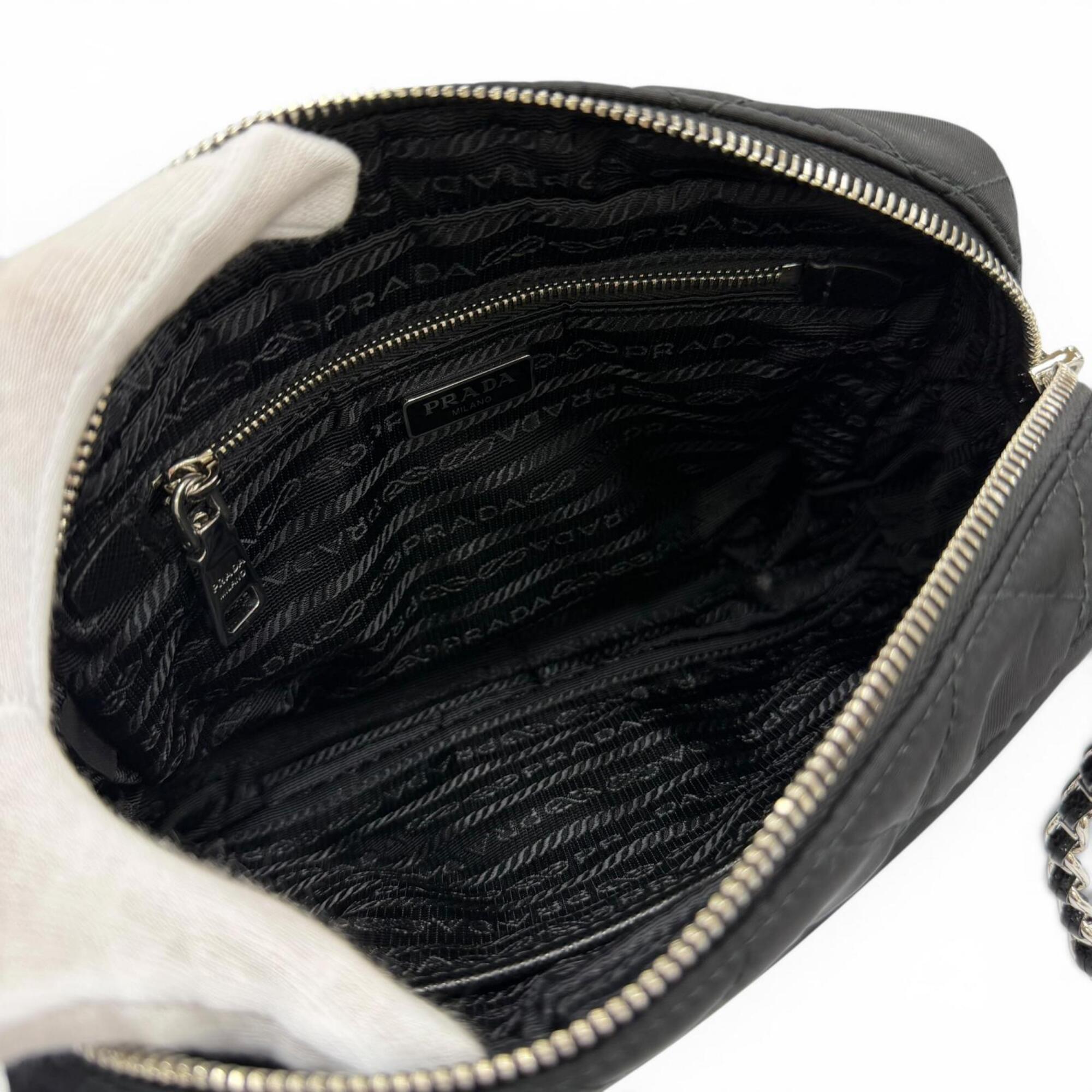PRADA 1BH910 Tessuto Inpunto Triangle Logo Leather 2-Way Handbag/Shoulder Bag Black Silver Hardware Women's — Like New