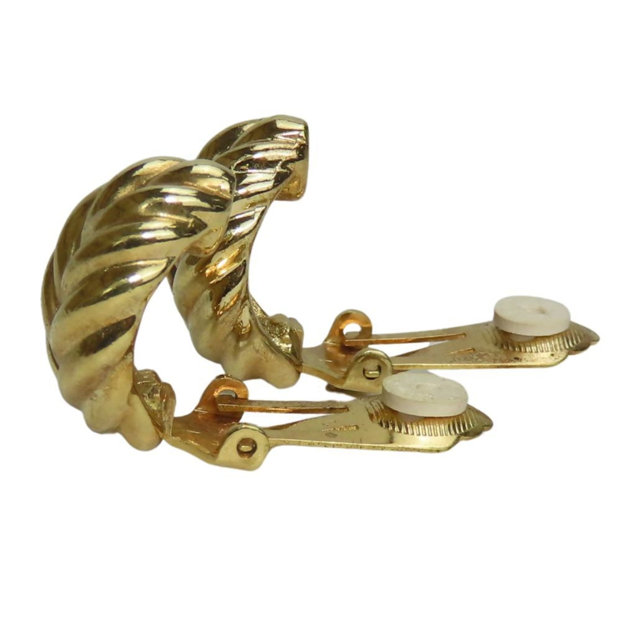 Christian Dior Earrings Metal Gold Leaf Motif Plated Women's