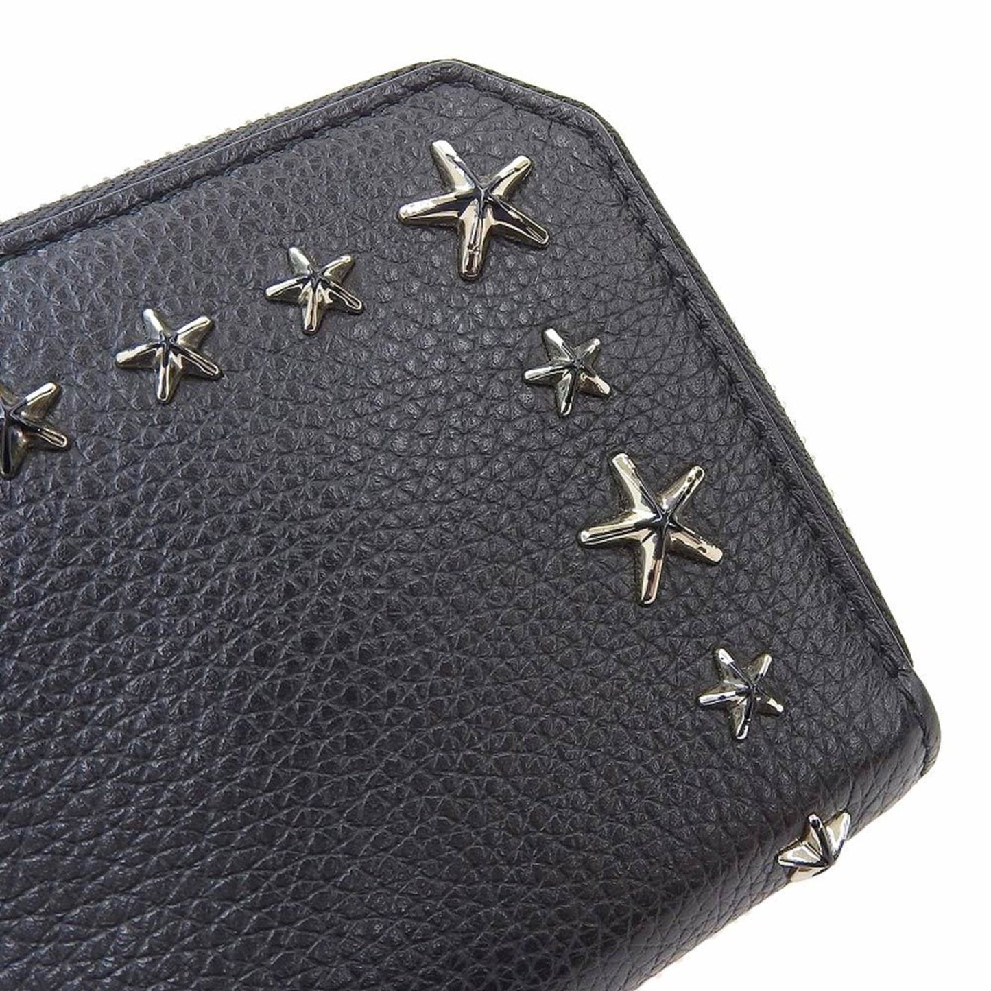 Jimmy Choo JIMMY CHOO Round Zipper Long Wallet Pippa Star Studs Leather Black