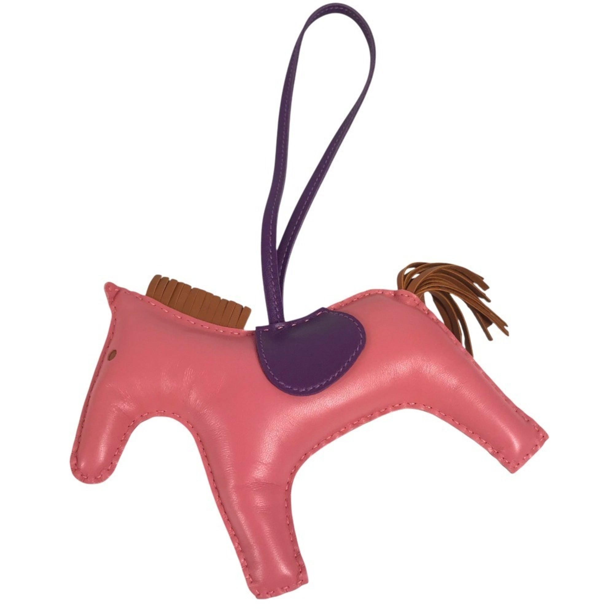 HERMES Rodeo GM Bag Charm, Horse Cheval Anjou Milo, Women's, Pink — Like New
