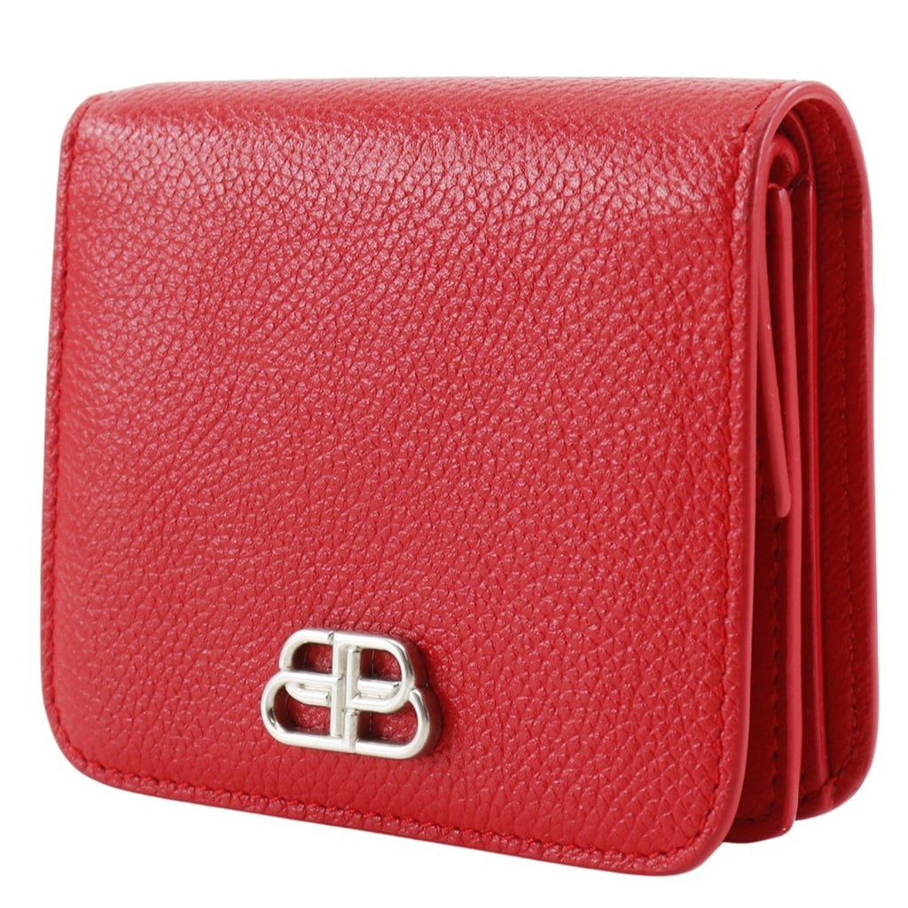 BALENCIAGA BB Bi-fold Wallet 601474 Leather Red Snap Button Logo Women's S140825867