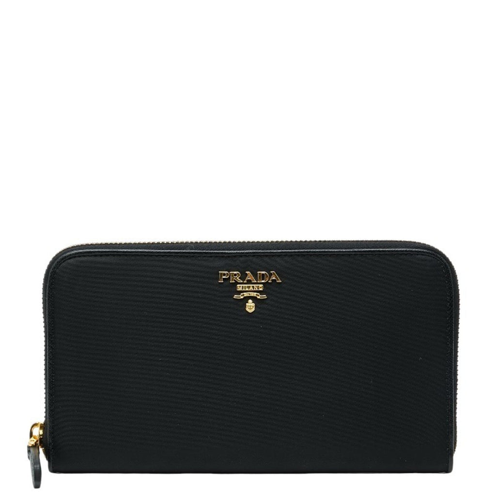 Prada Women's Round Zip Long Wallet 1M0506 Black Nylon