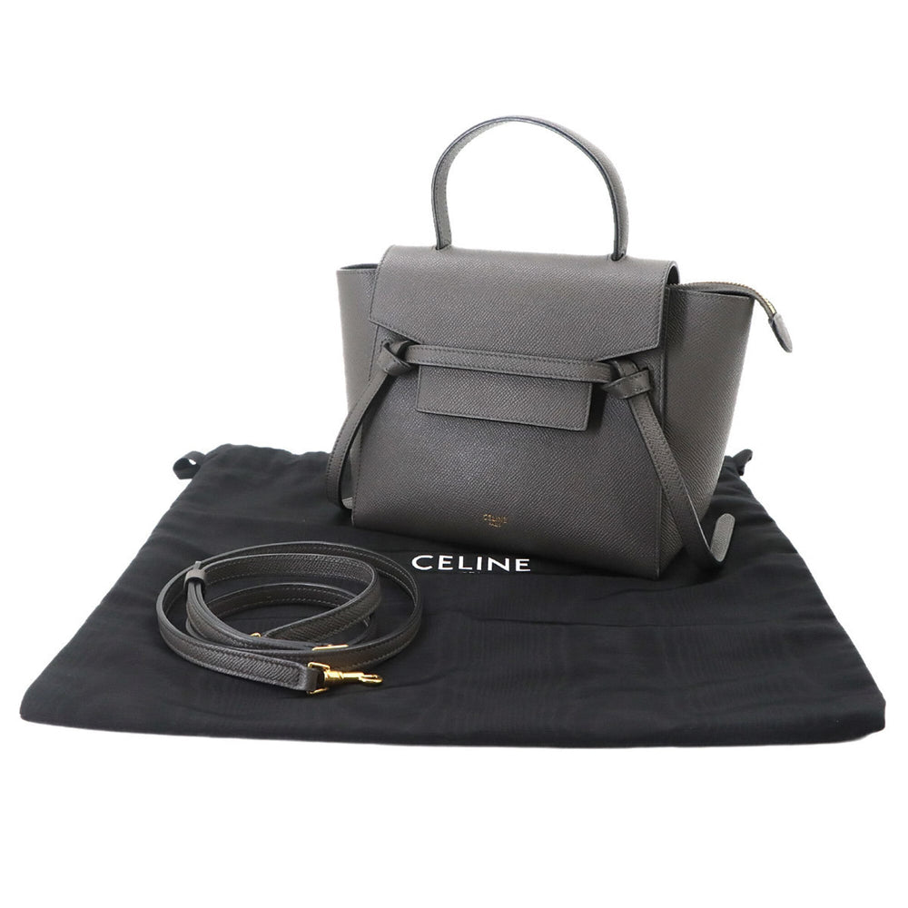 Celine CELINE Bag Waist Nano 2-way Hand Shoulder Handbag Leather Gray 189003 Belt — Like New