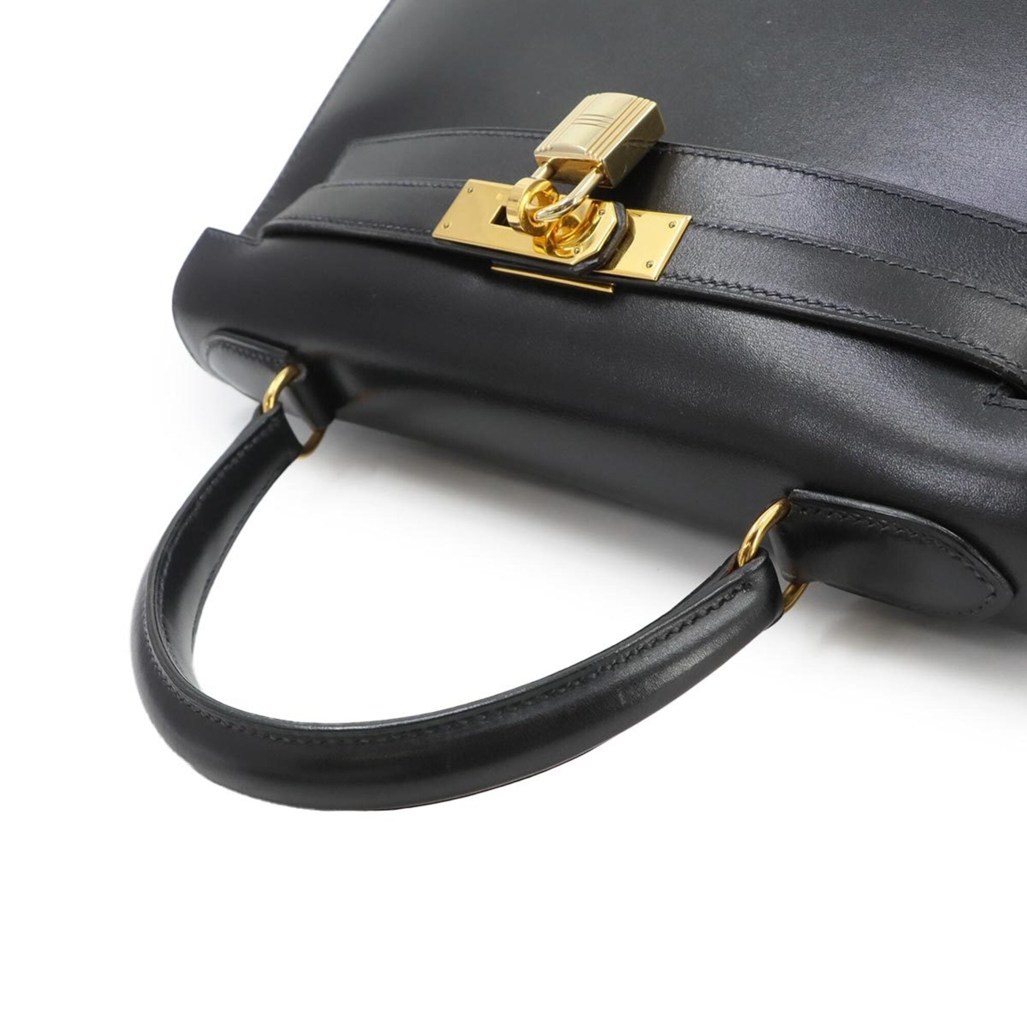 Hermes Kelly 28, Box Calf Leather, Black, 2-way Handbag/Shoulder Bag, 〇X Stamp, Made in 1994, External Stitching, Gold Hardware — Like New