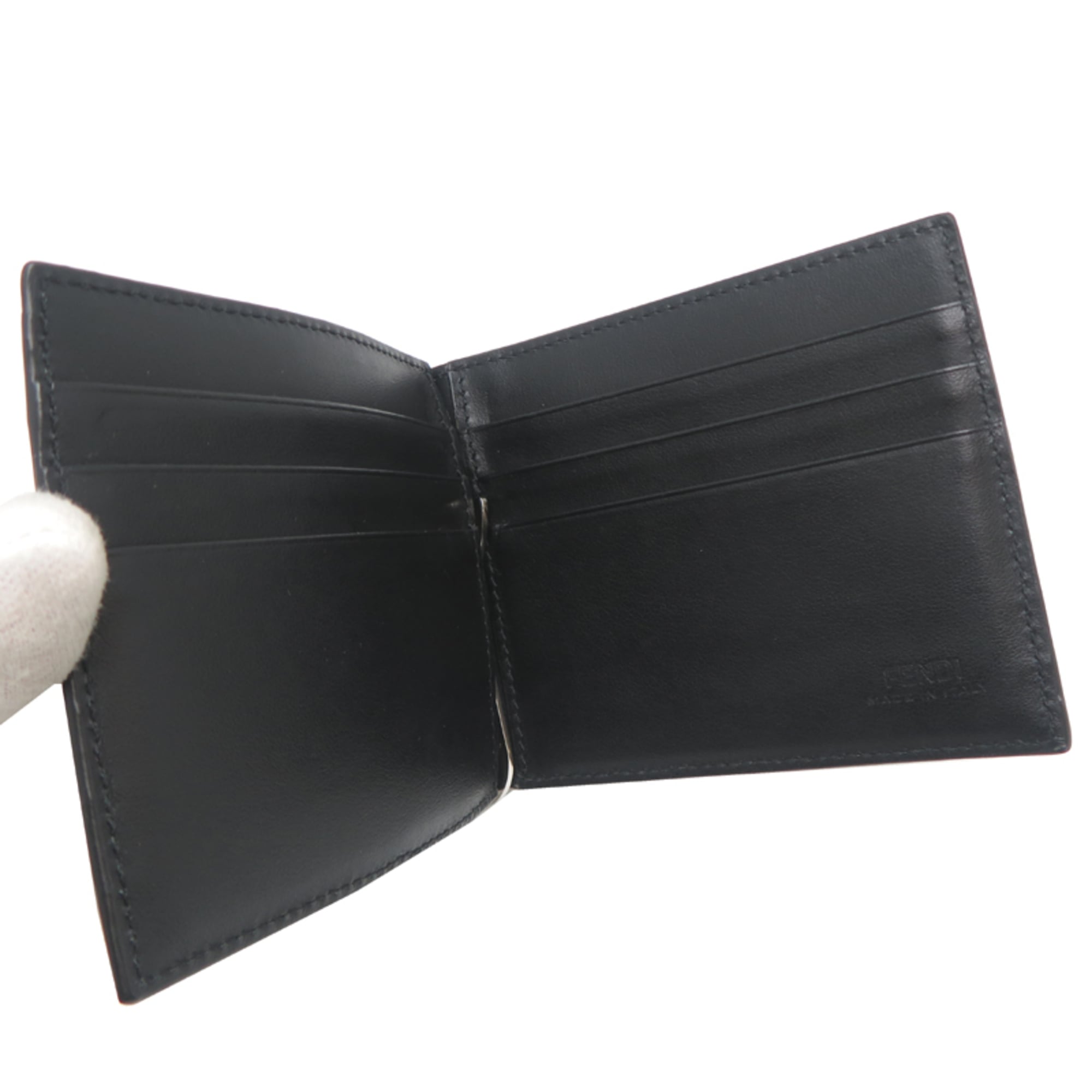 Fendi Diagonal Money Clip Men's Card Case 7M0281A9XSF0R2A Leather Gray