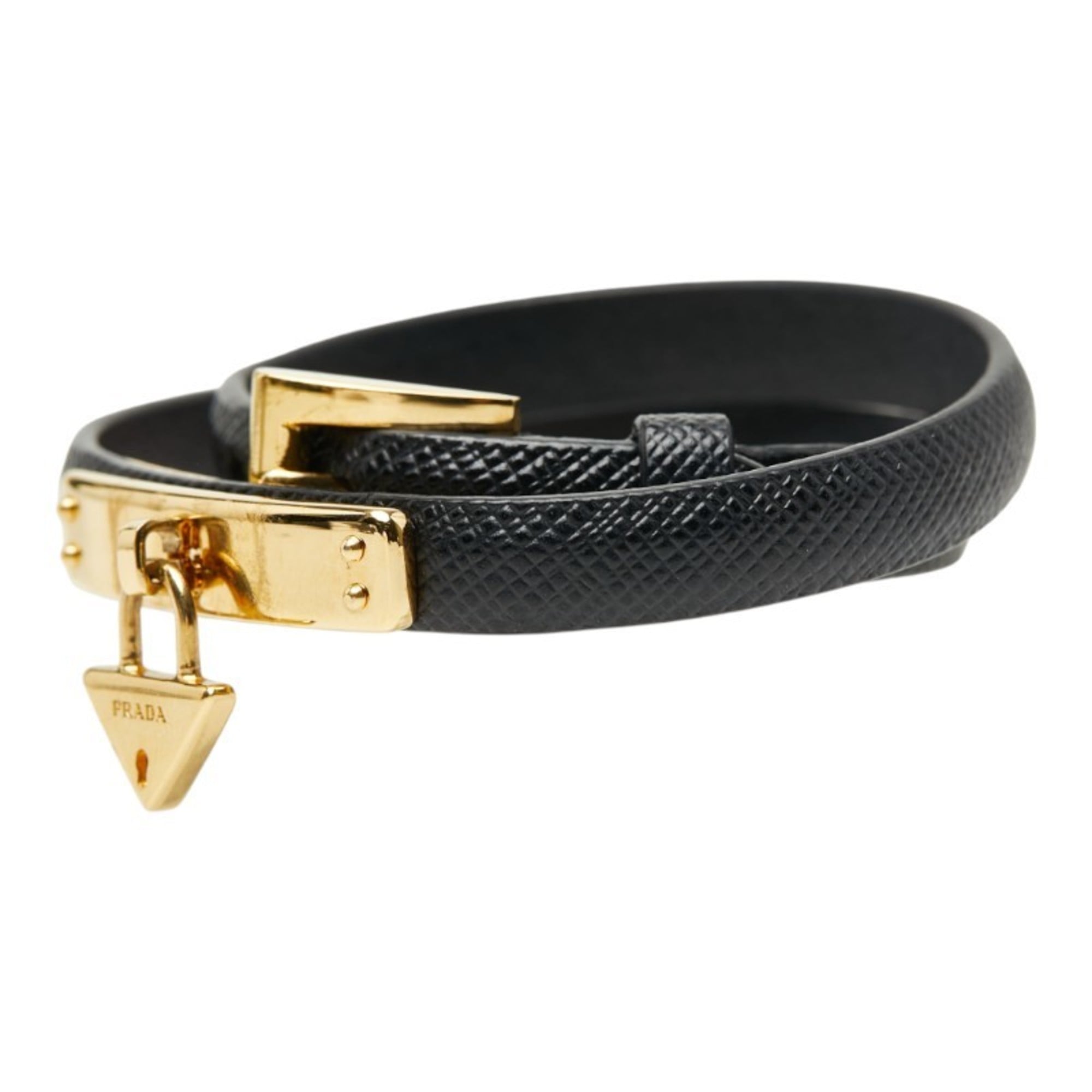 Prada bracelet in black Saffiano leather for women.