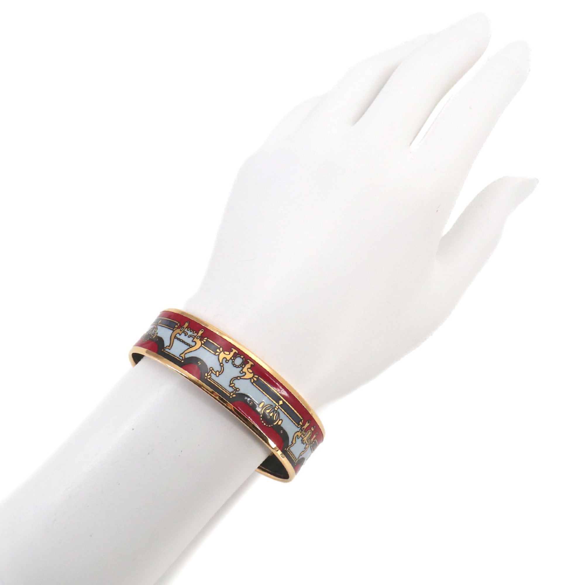 Hermes MM Email Bangle Bracelet, Red Multicolor Gold — Like New