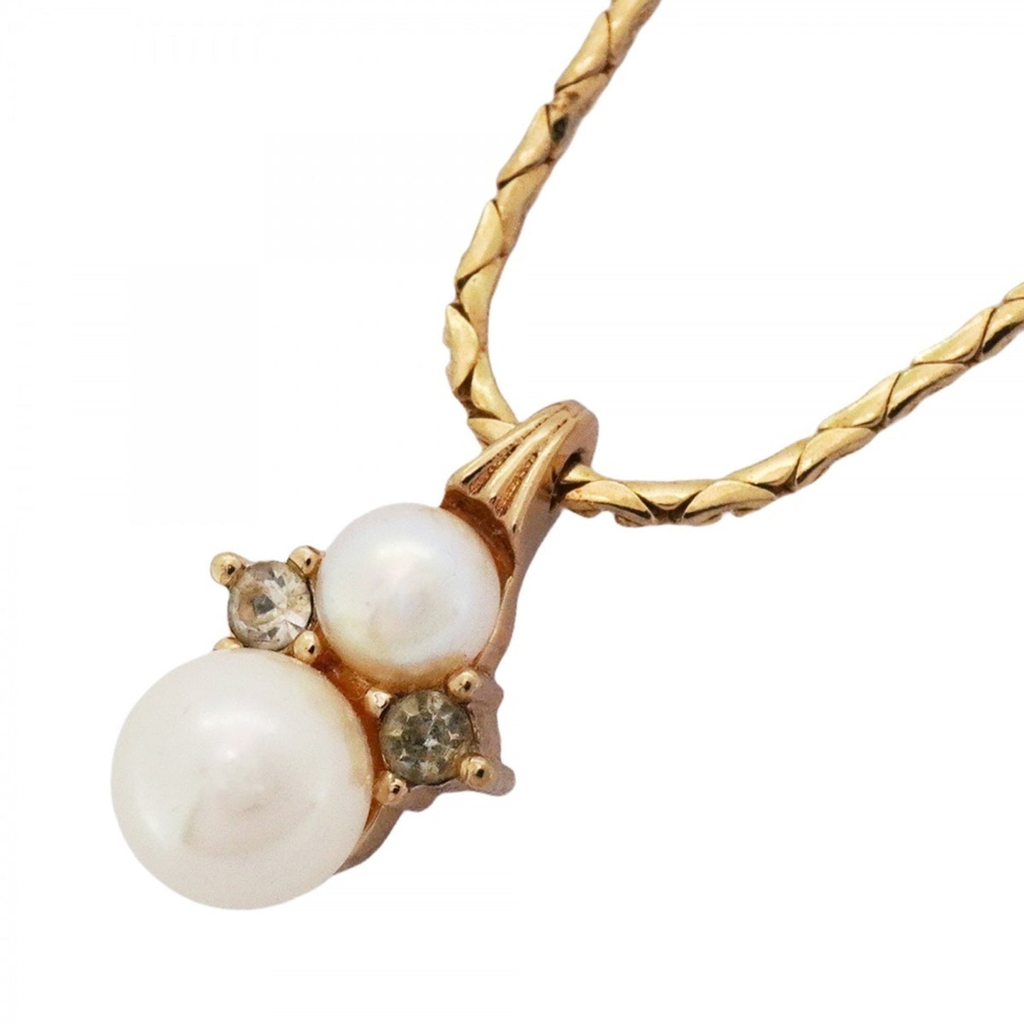 Christian Dior Necklace, GP Plated, Faux Pearl, Rhinestone, Gold, Women's