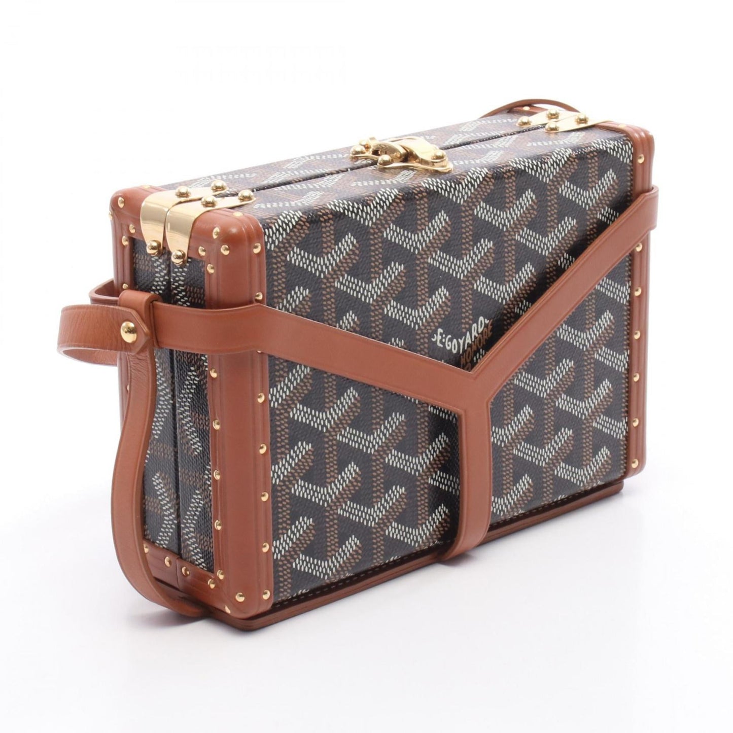 Goyard Minaudière Trunk Bag, Shoulder Coated Canvas and Leather, Women's, Black, Brown, White, MINA08PMLTY01CL03O
