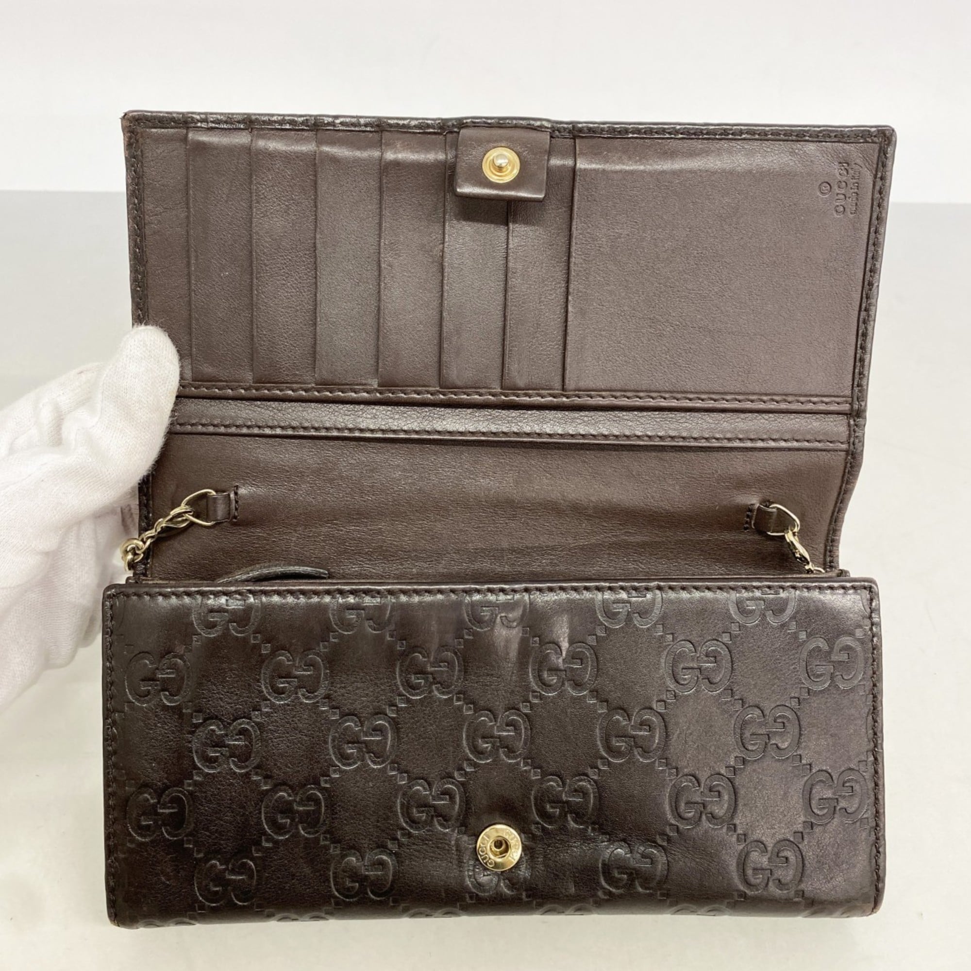 Gucci long wallet Guccissima 170426 leather dark brown champagne women's